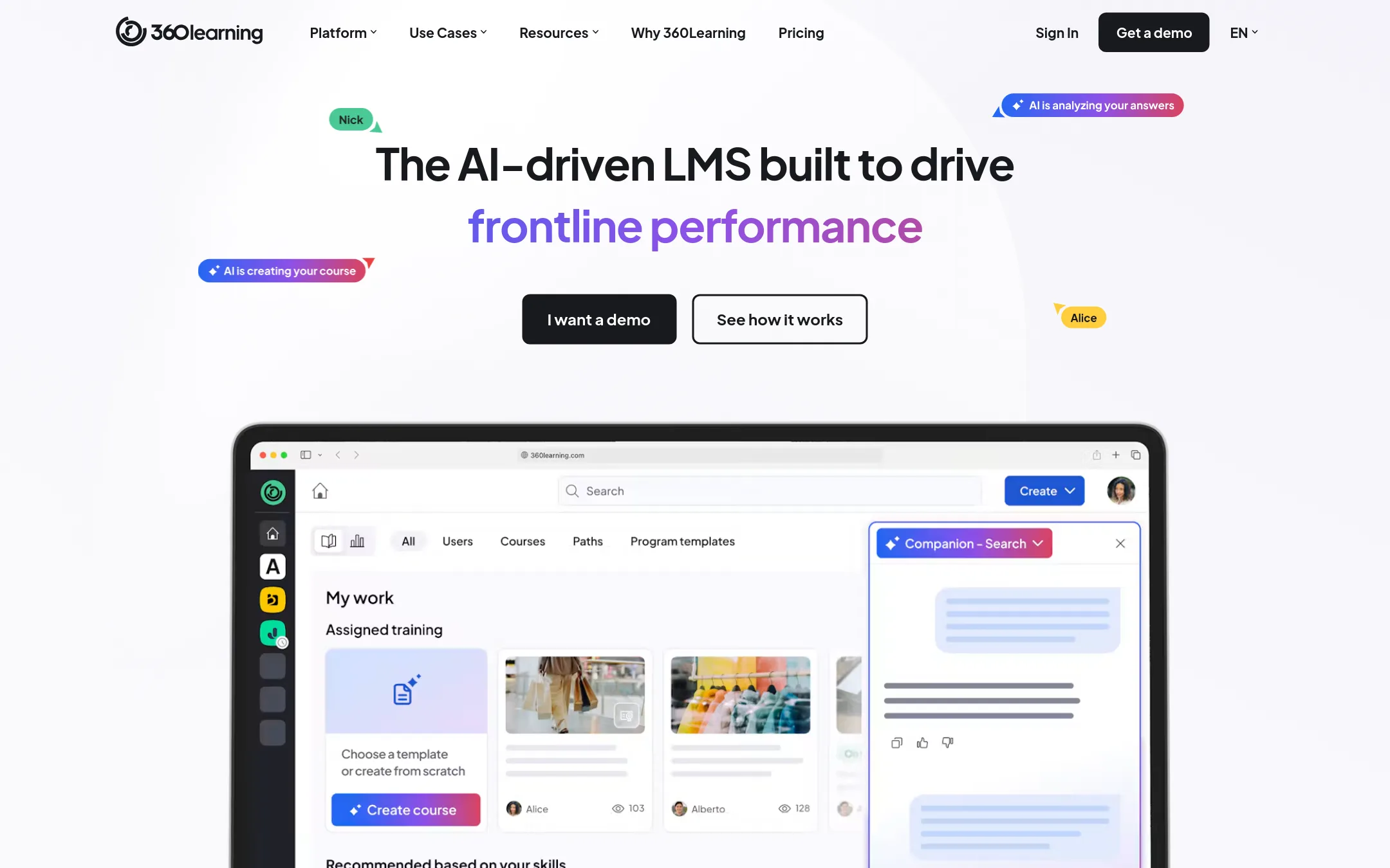 360Learning homepage