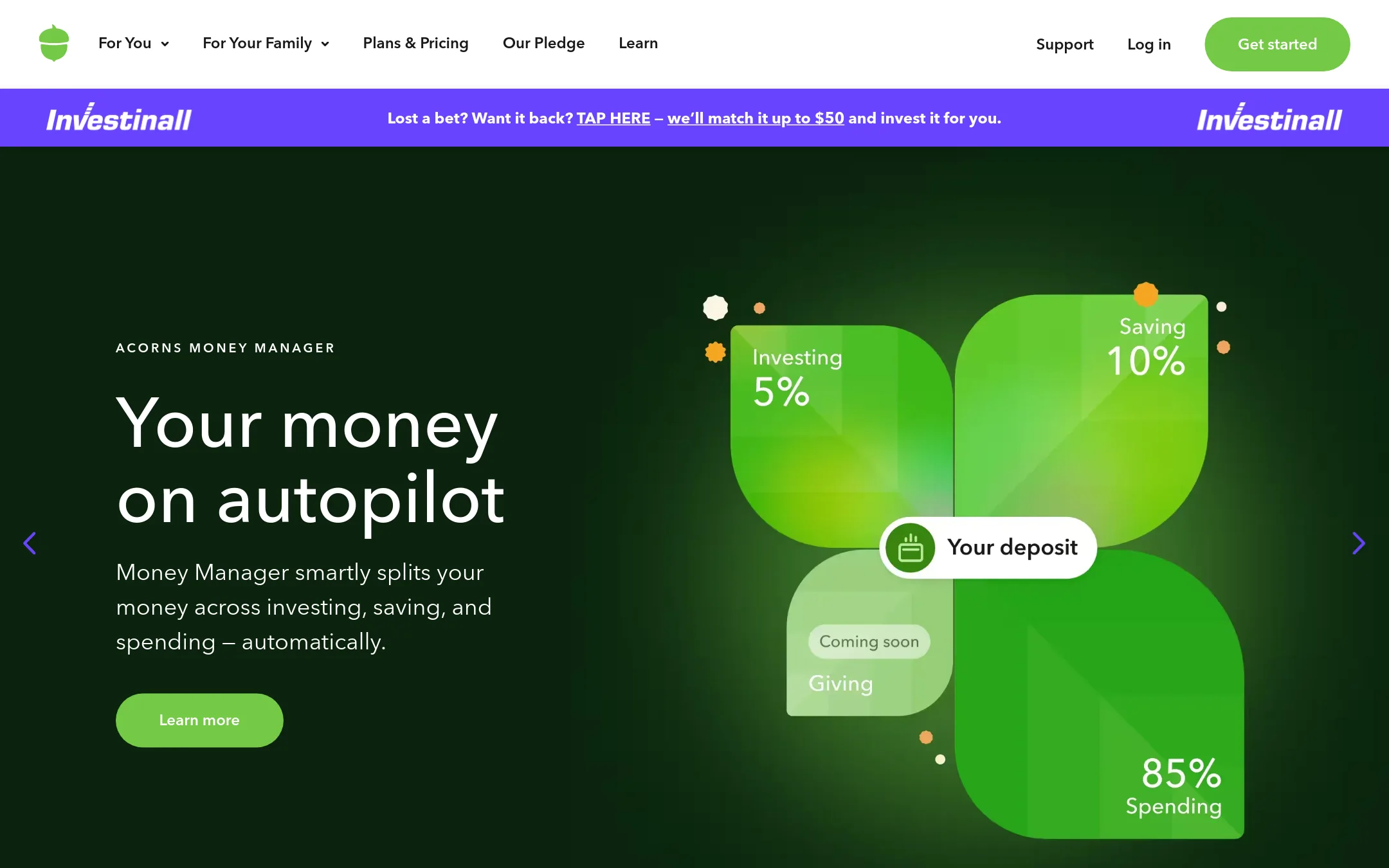 Acorns homepage