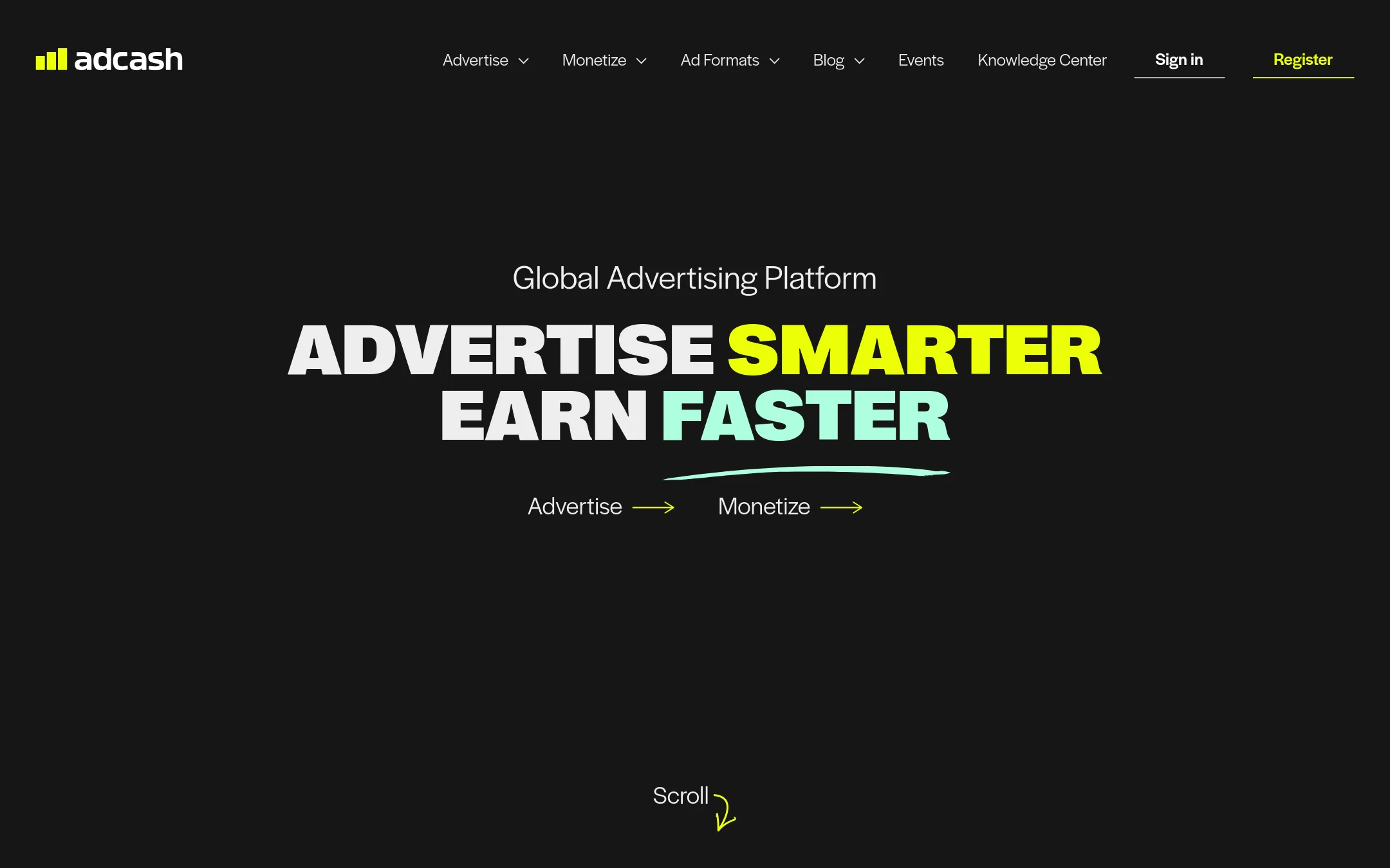 Adcash homepage