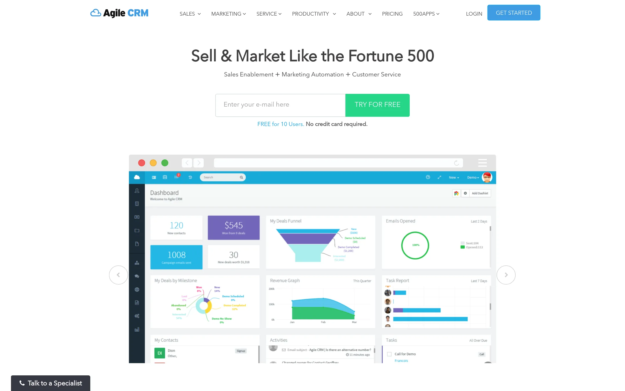 Agile CRM homepage