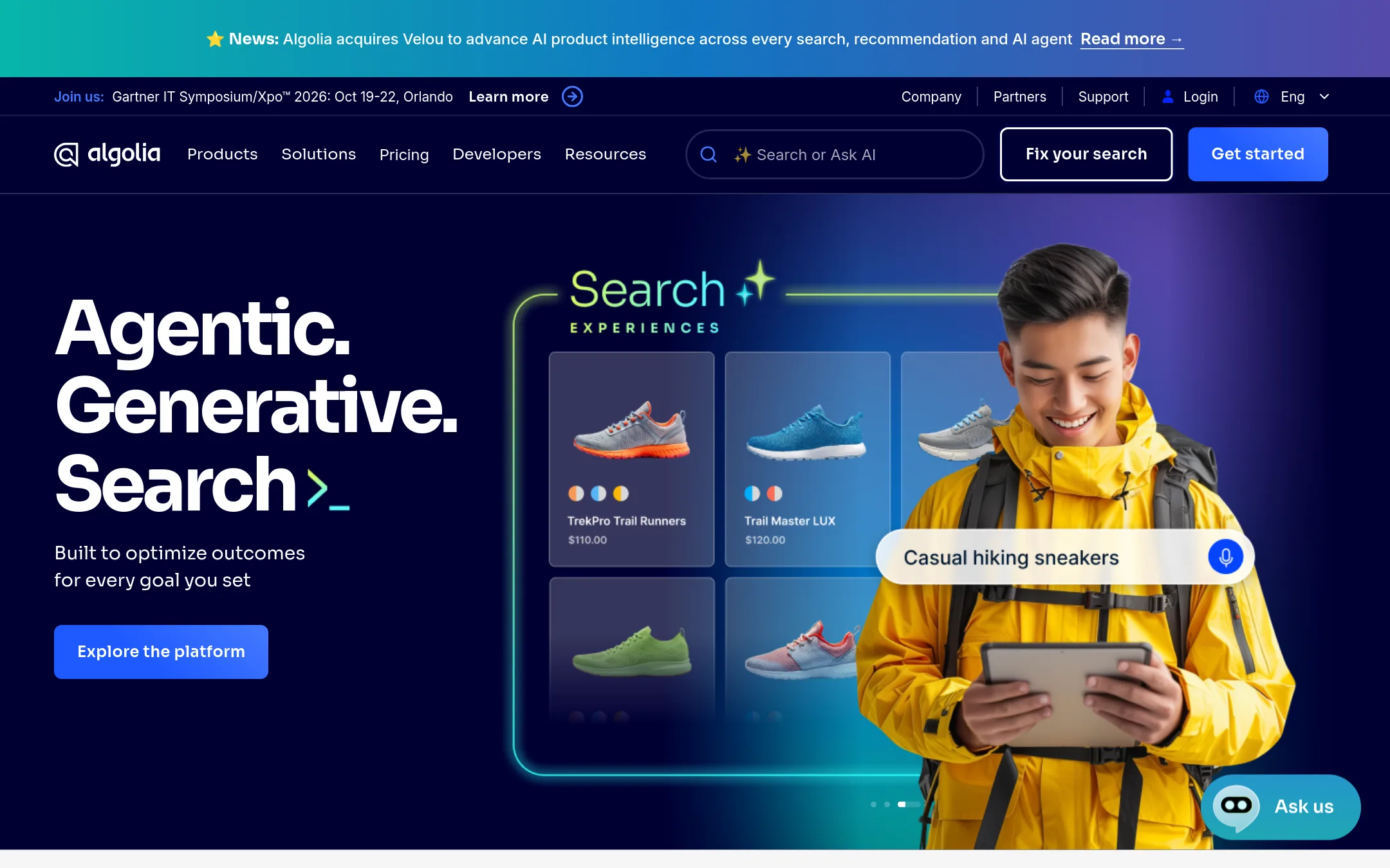 Algolia homepage
