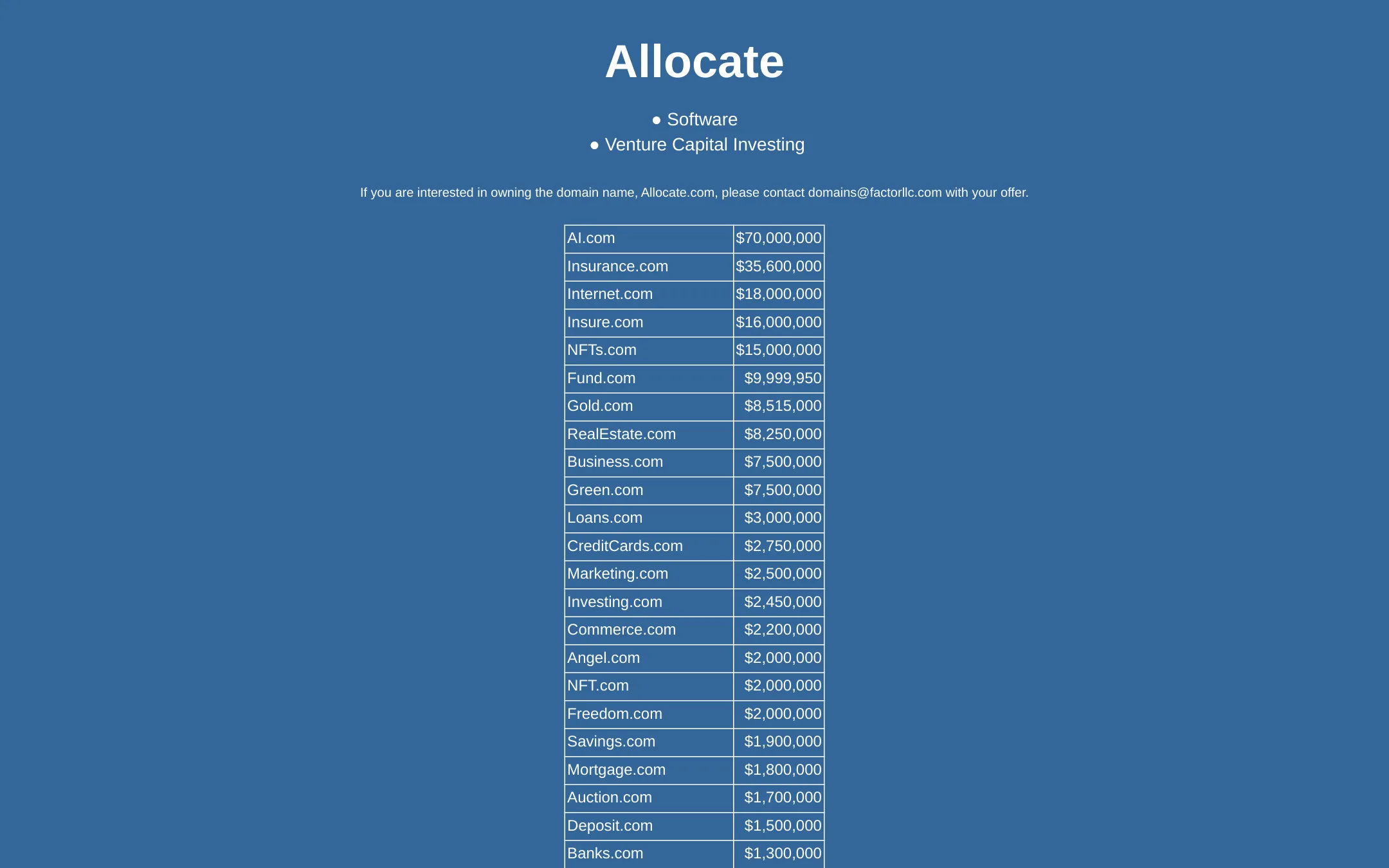 Allocate homepage