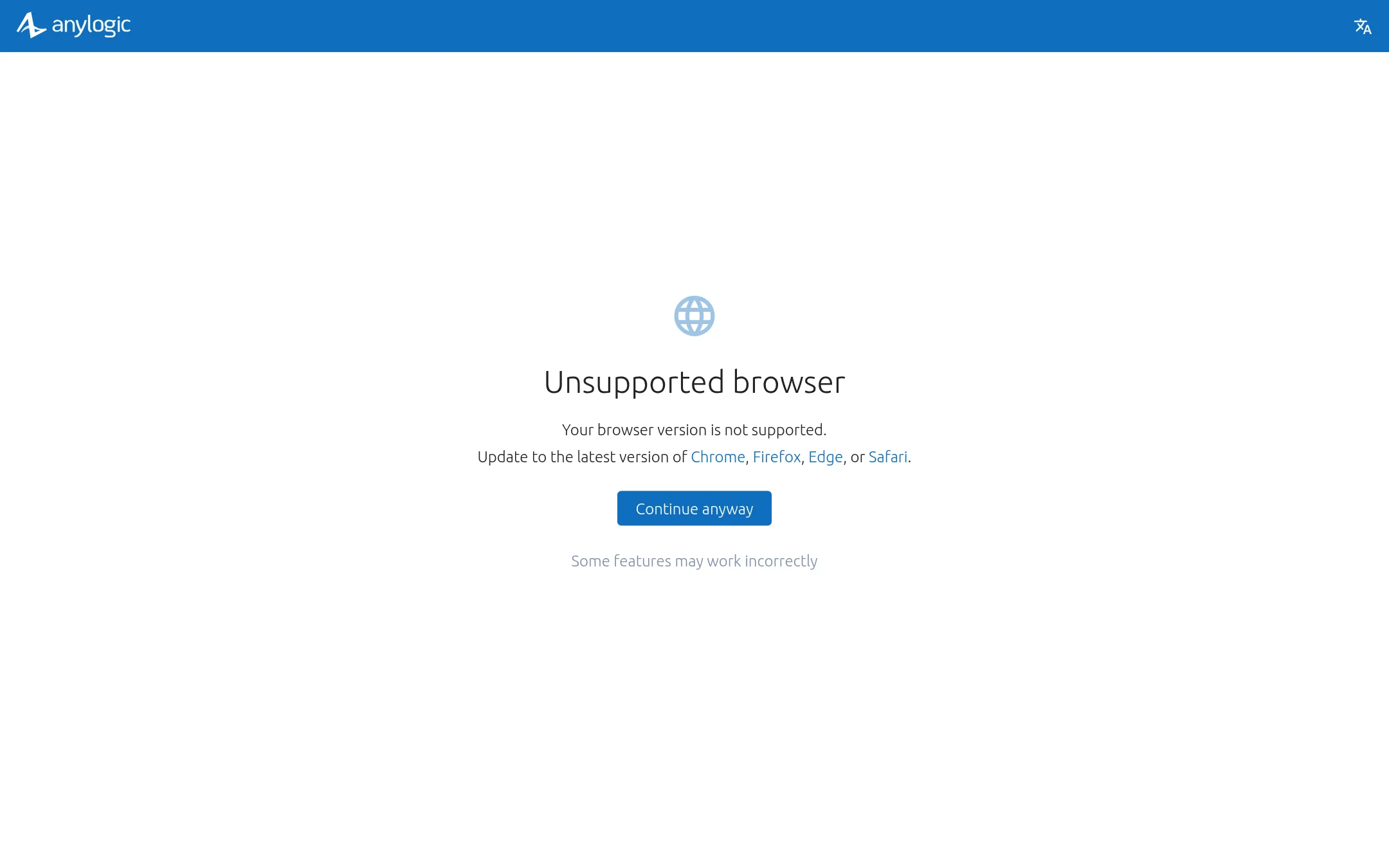 AnyLogic Cloud homepage