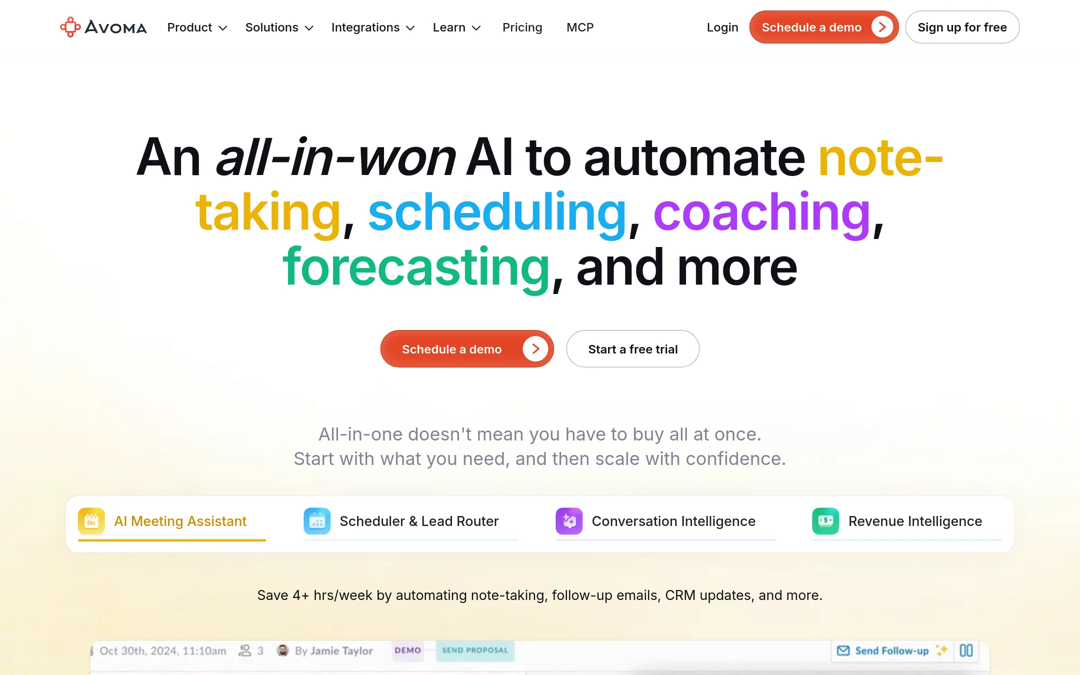 Avoma homepage