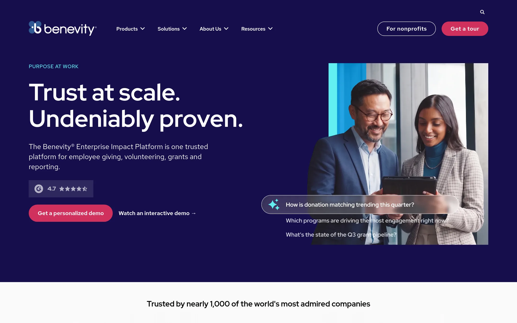 Benevity homepage