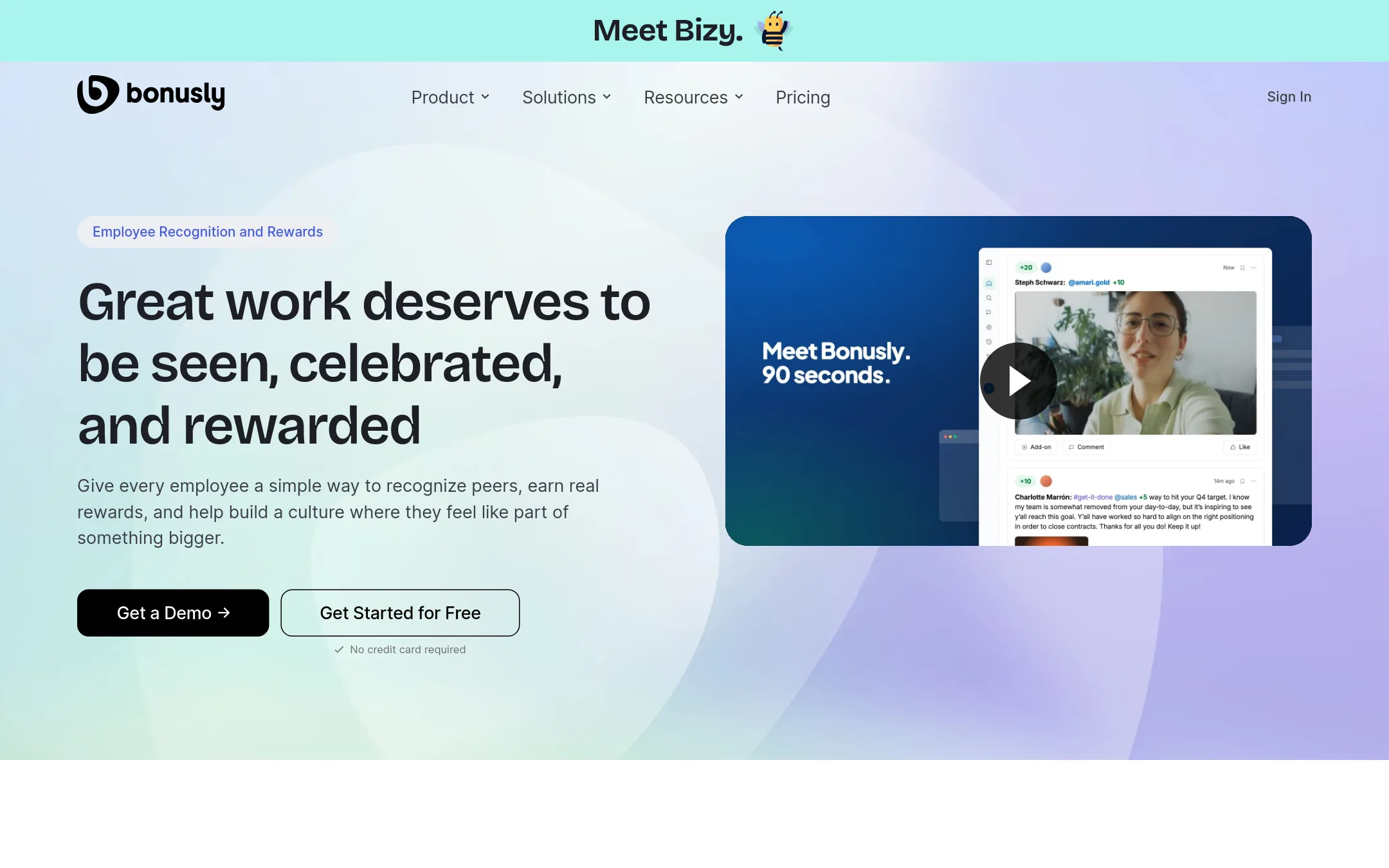 Bonusly homepage