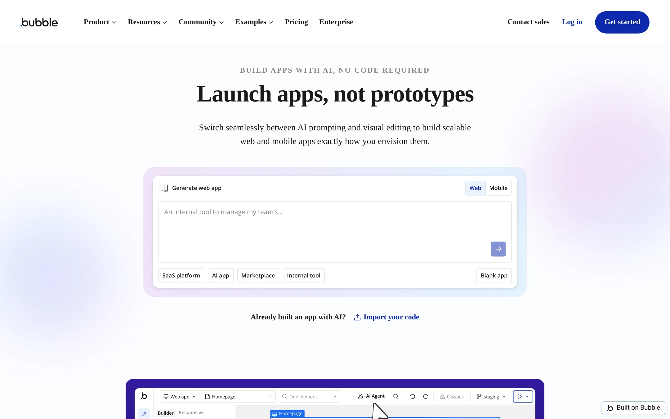 Bubble homepage