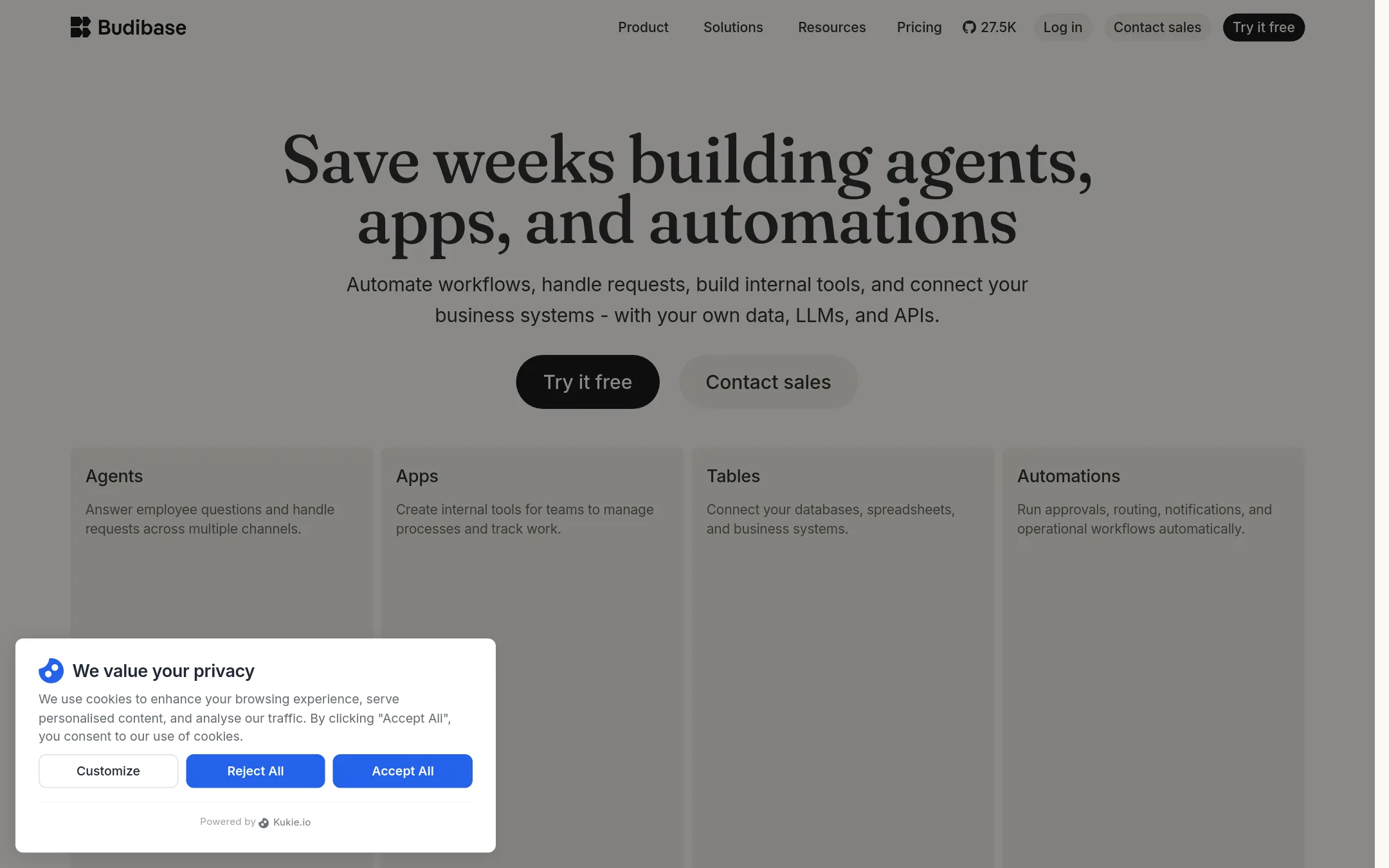 Budibase homepage