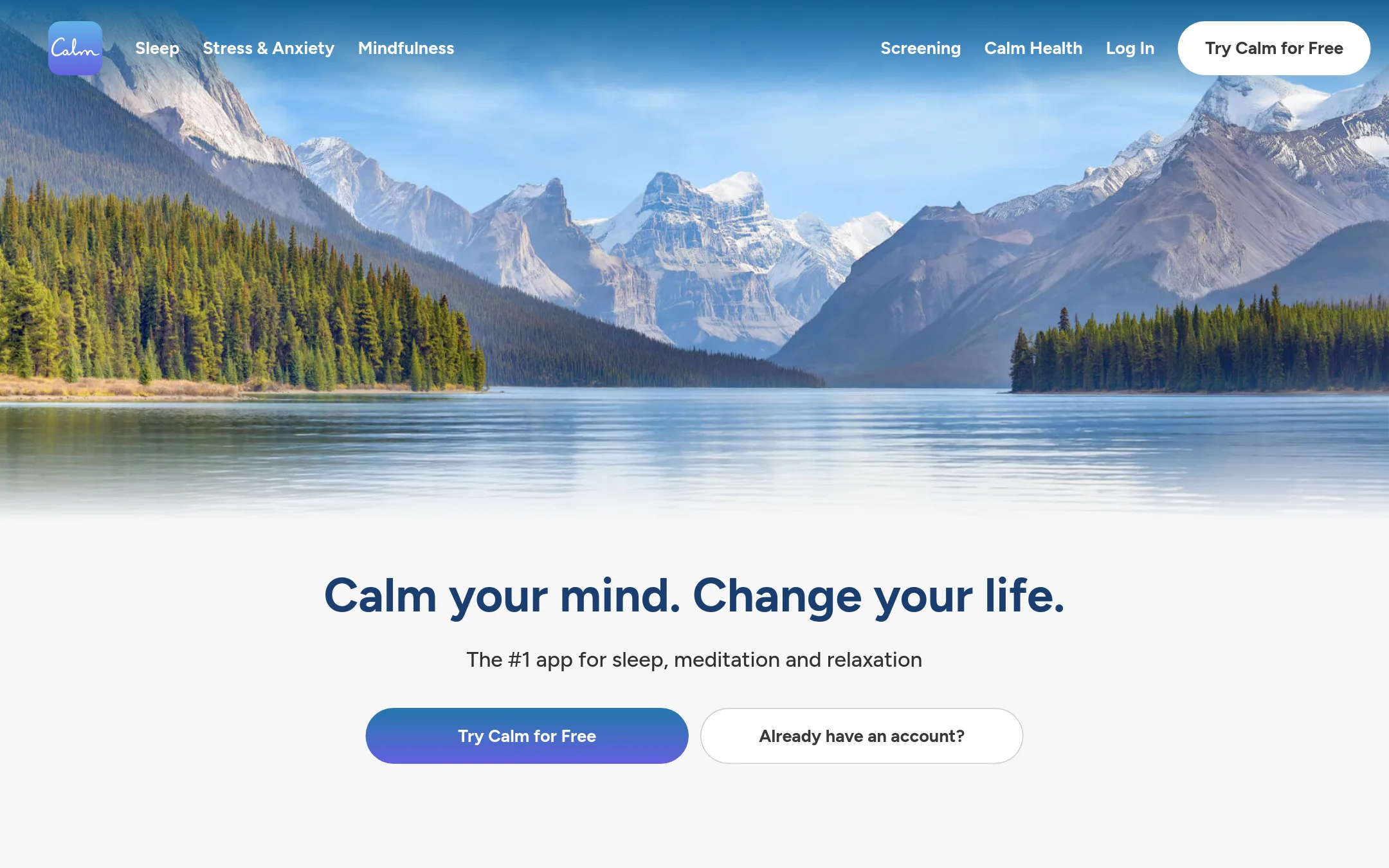 Calm homepage