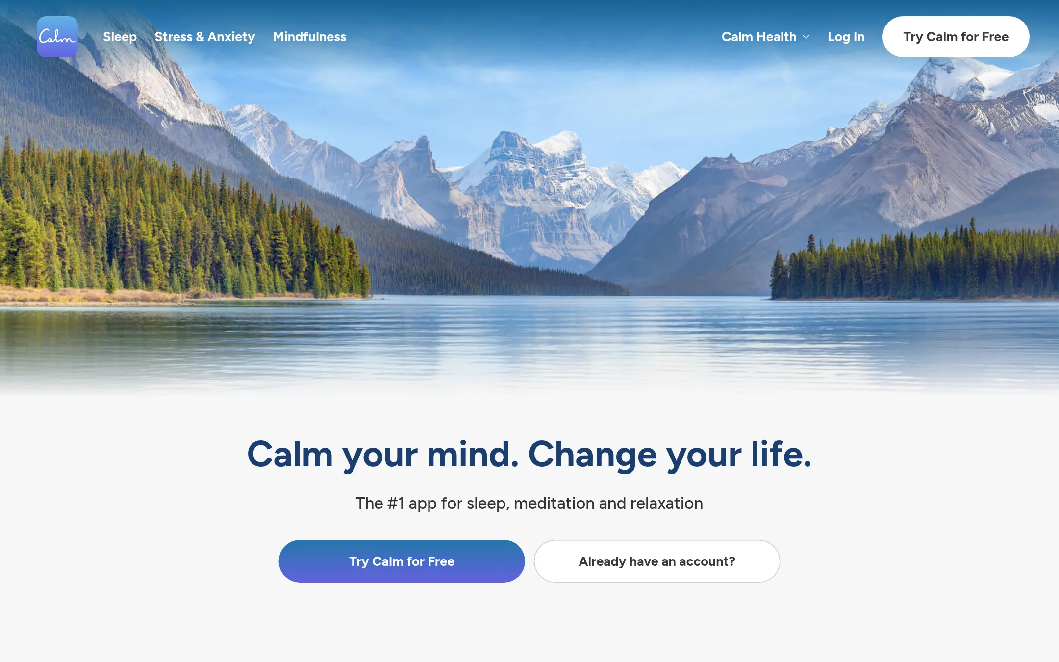 Calm homepage