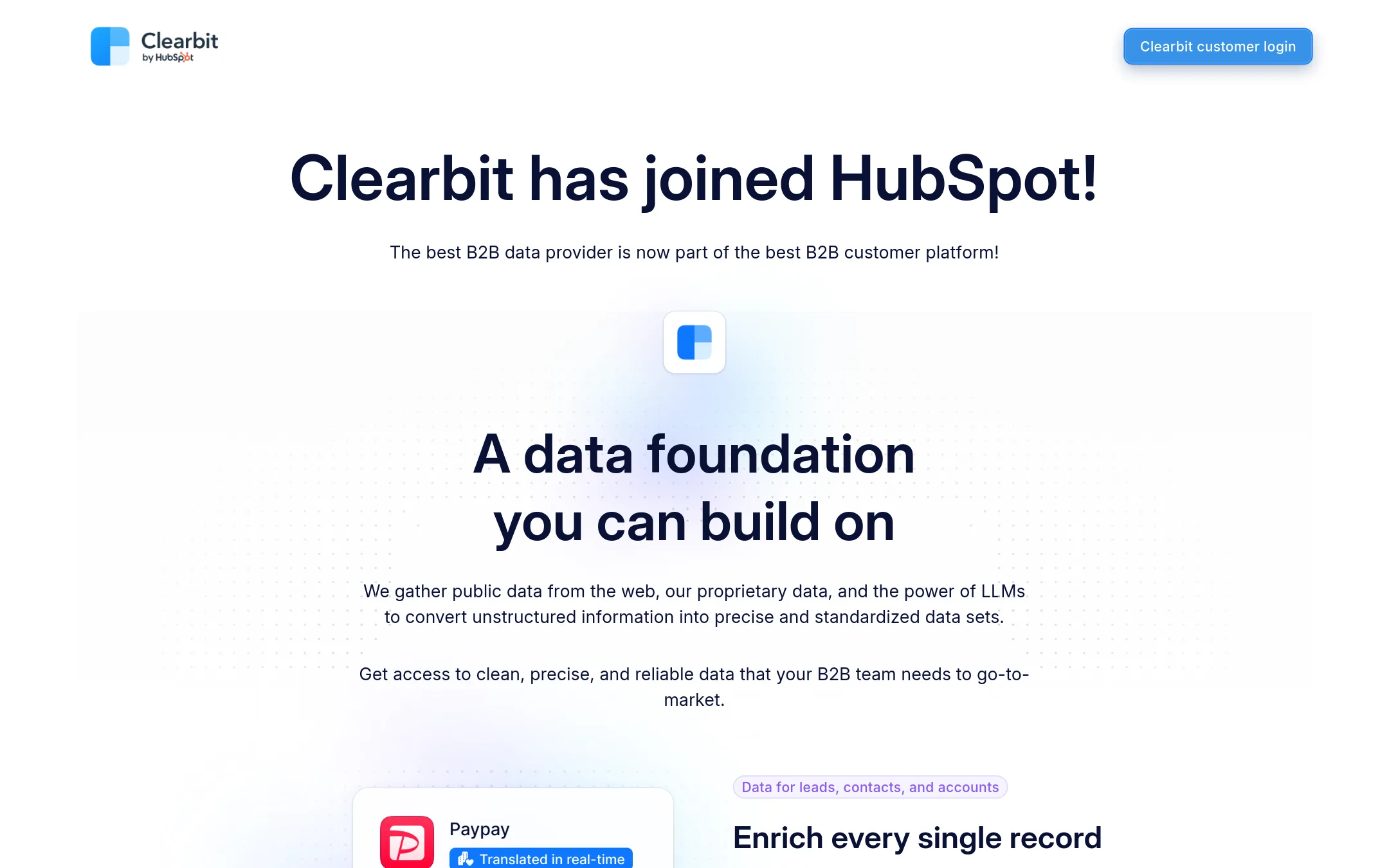 Clearbit homepage