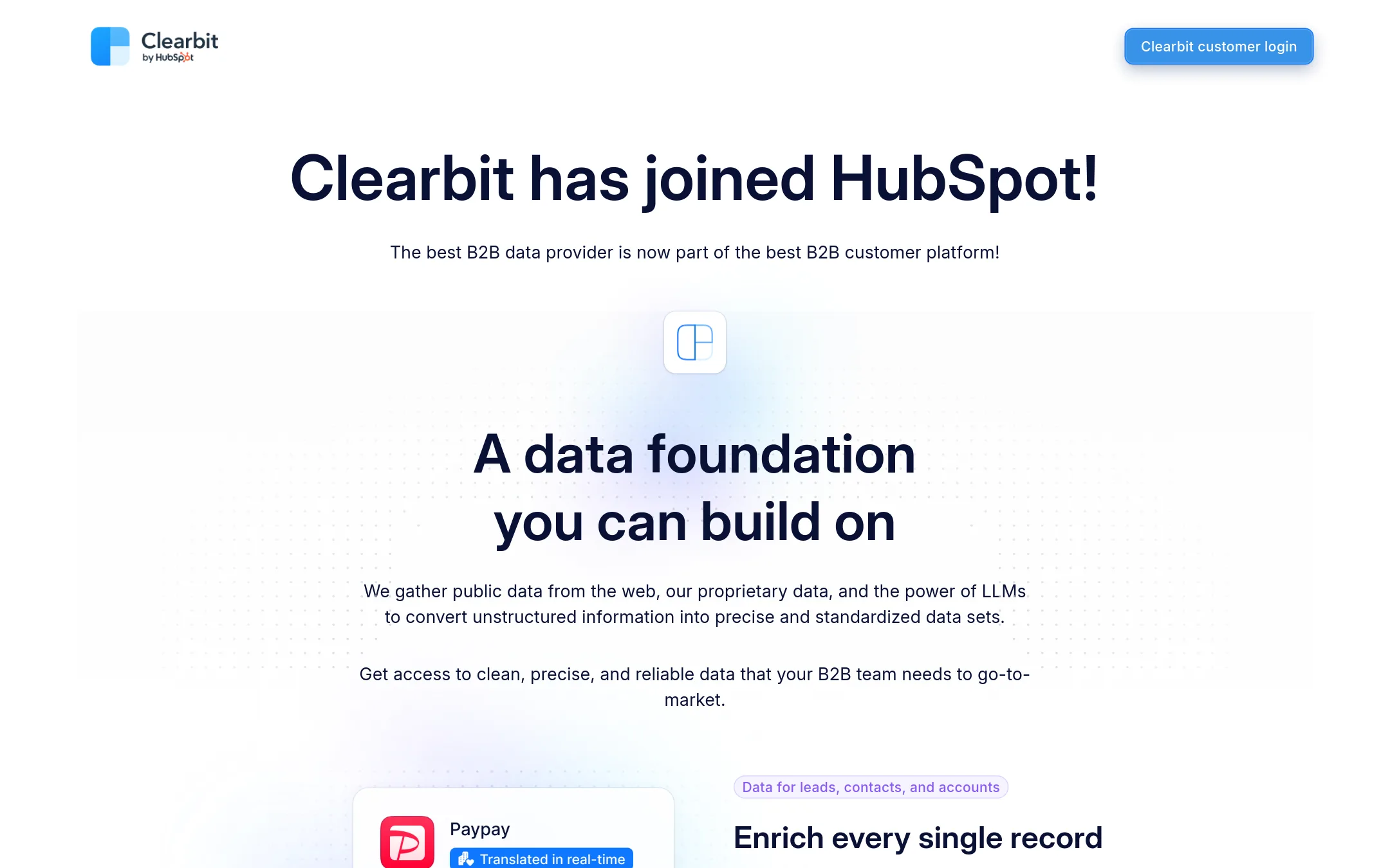 Clearbit homepage