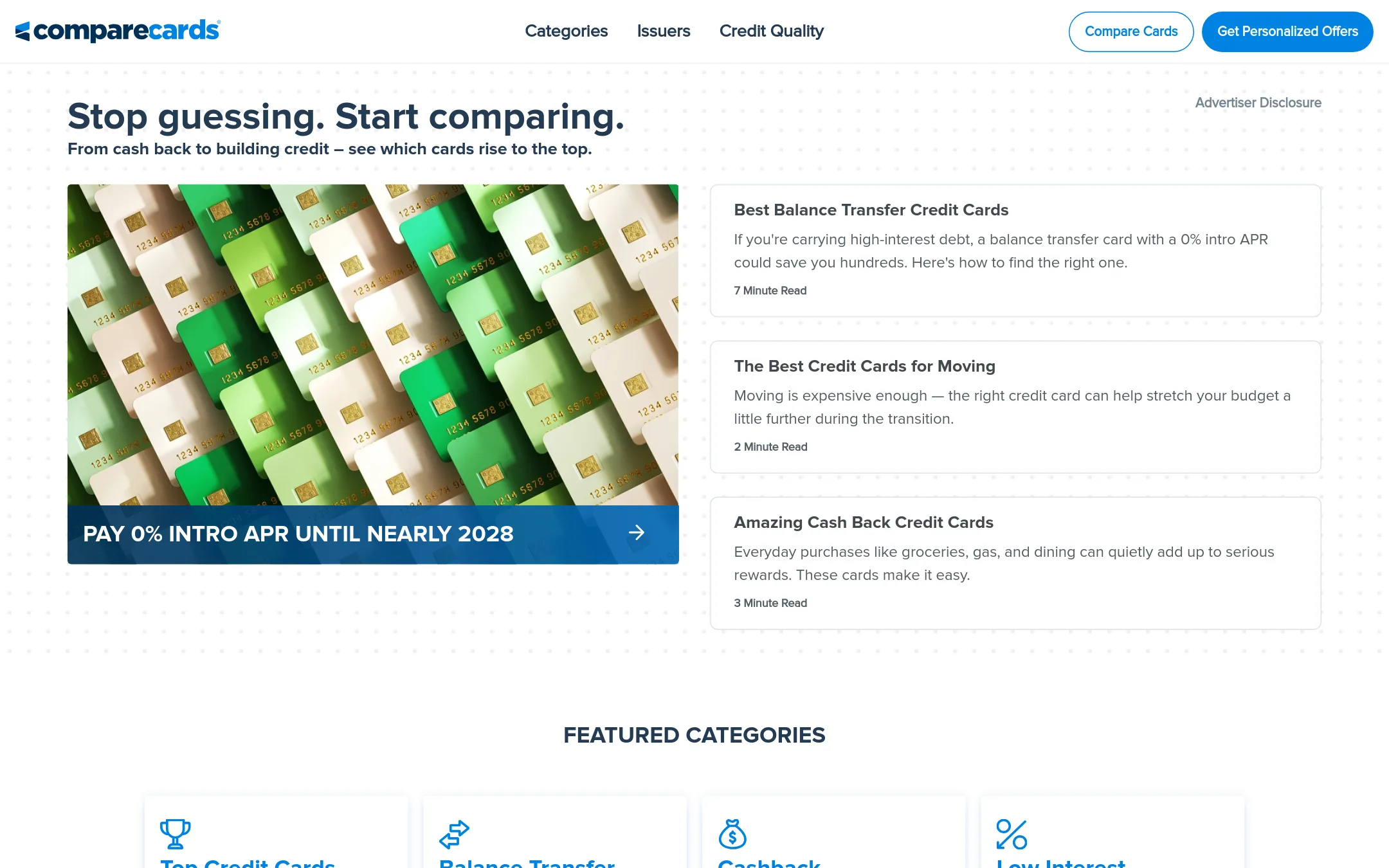 CompareCards homepage