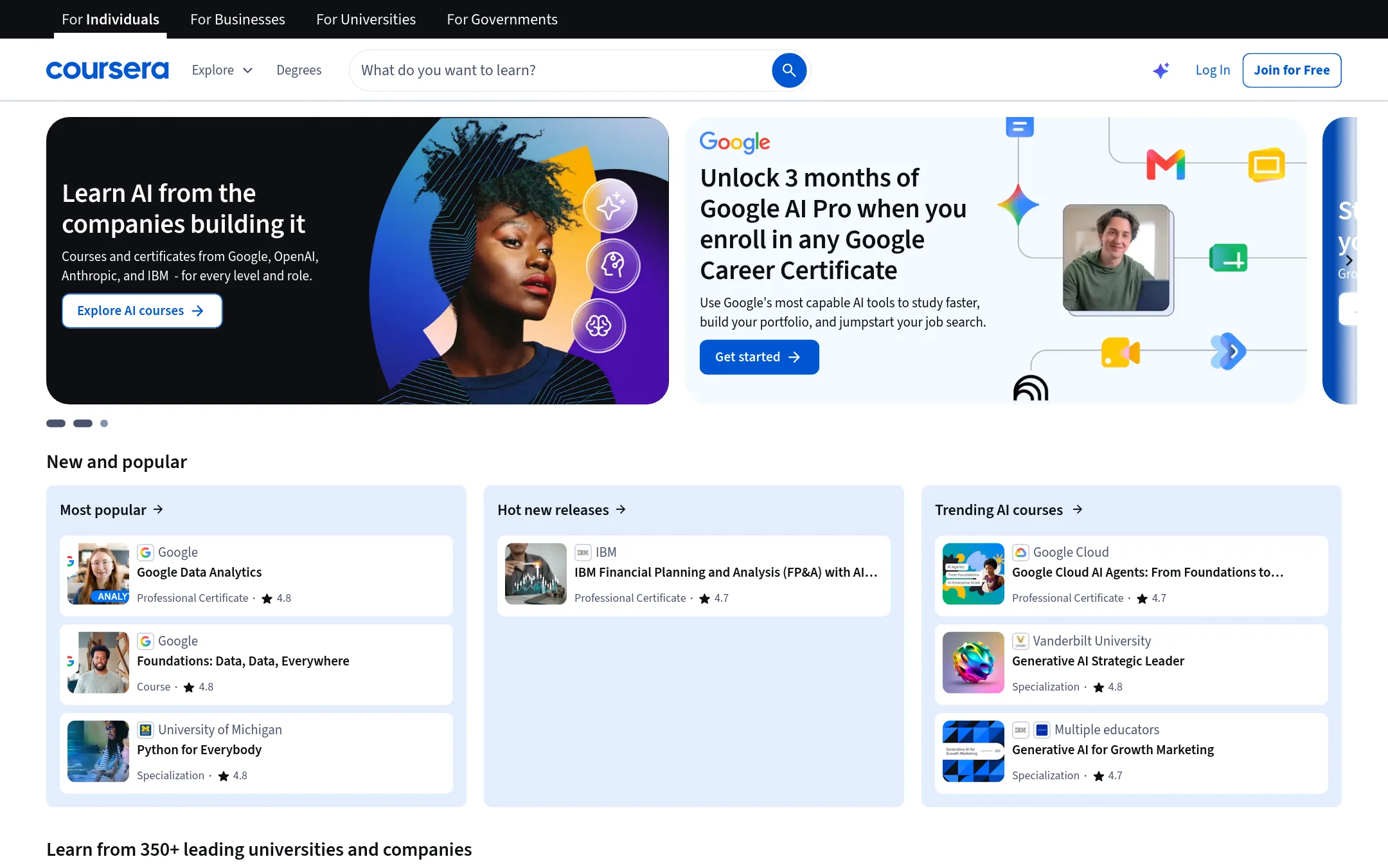 Coursera homepage