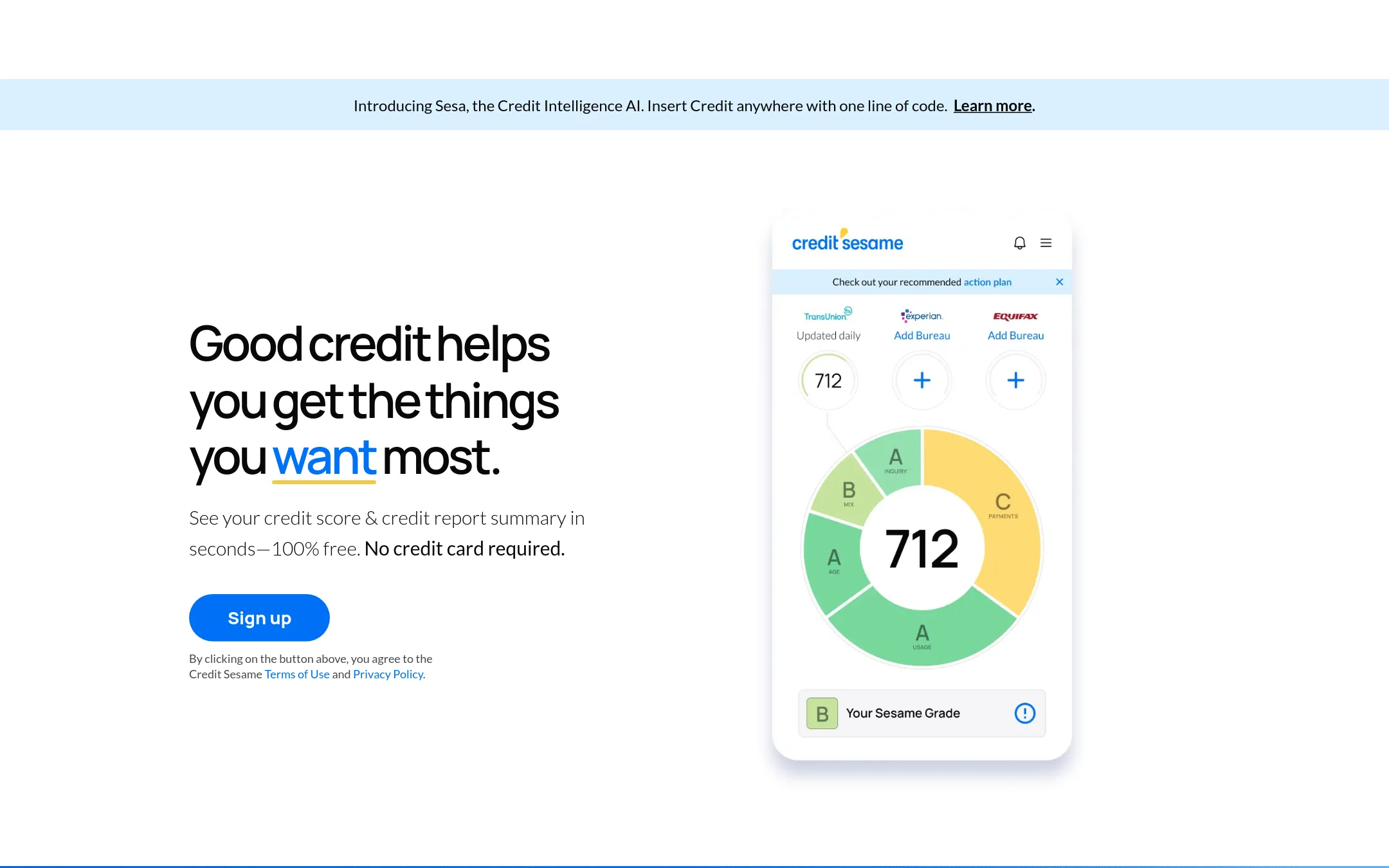 Credit Sesame homepage