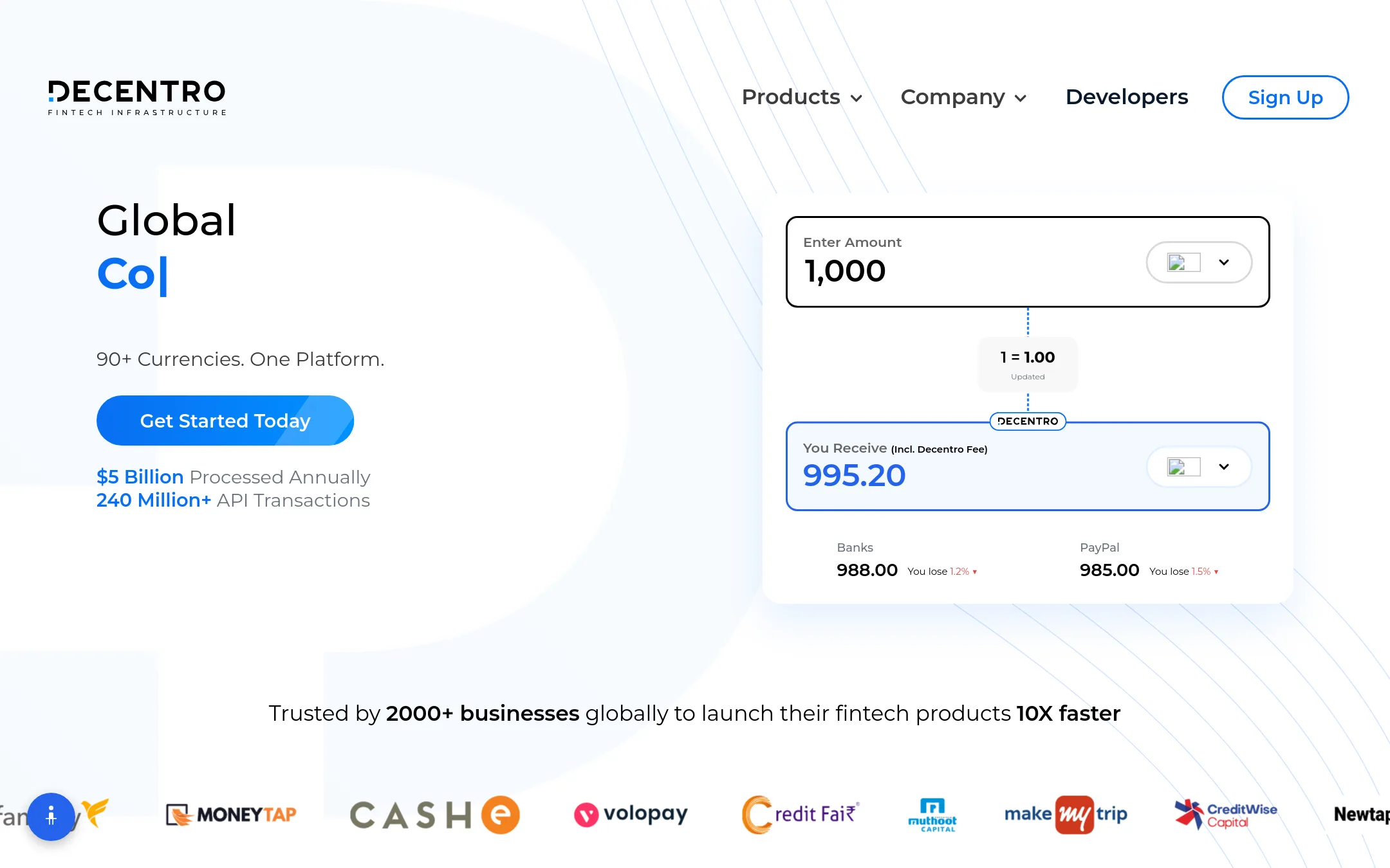 Decentro homepage