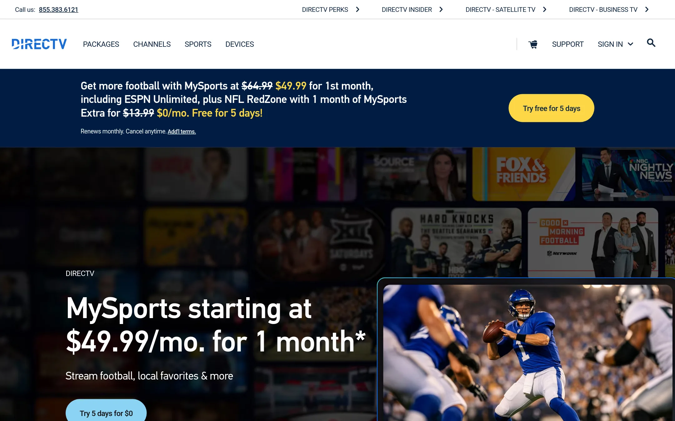 DirecTV Stream homepage