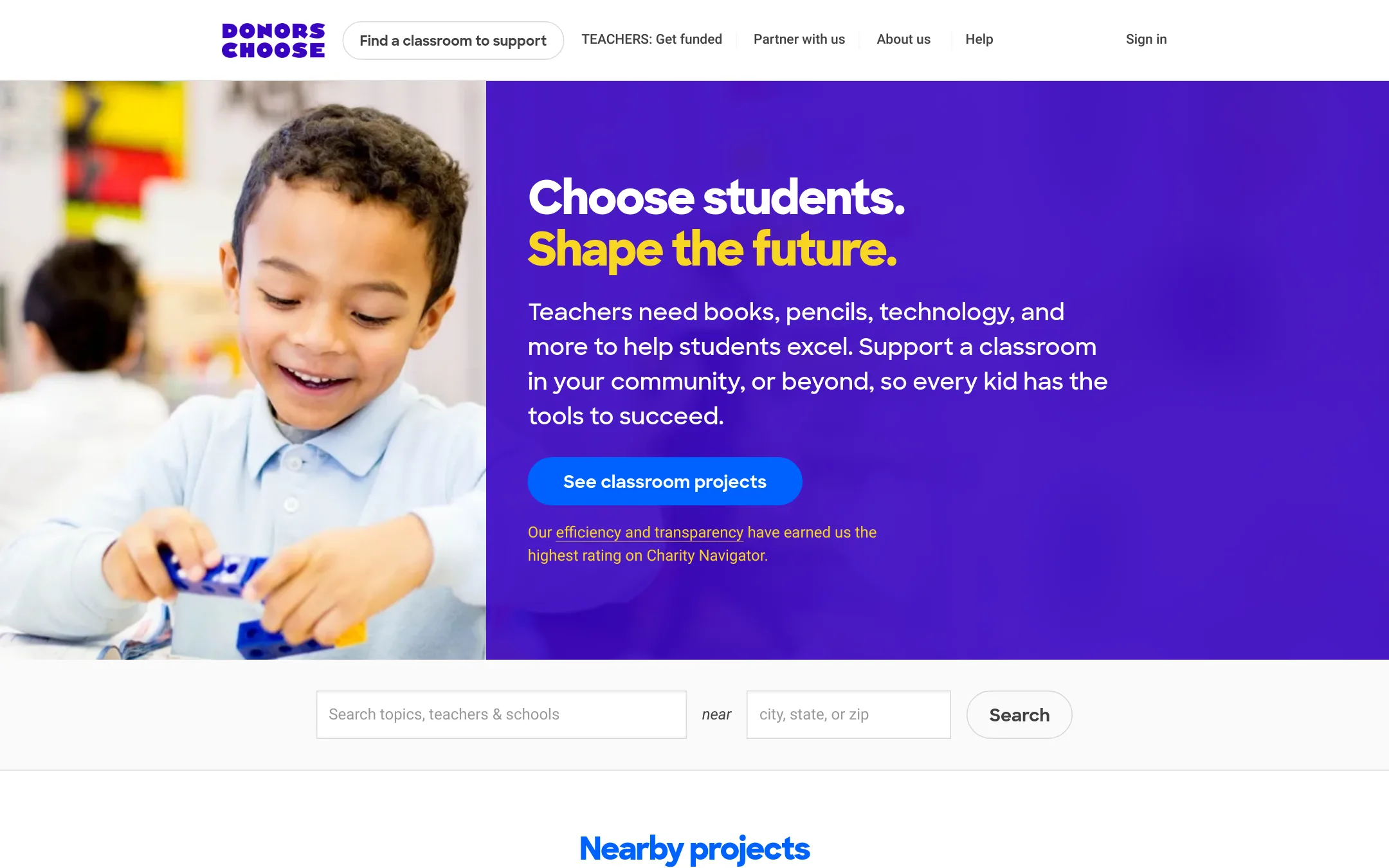DonorsChoose homepage
