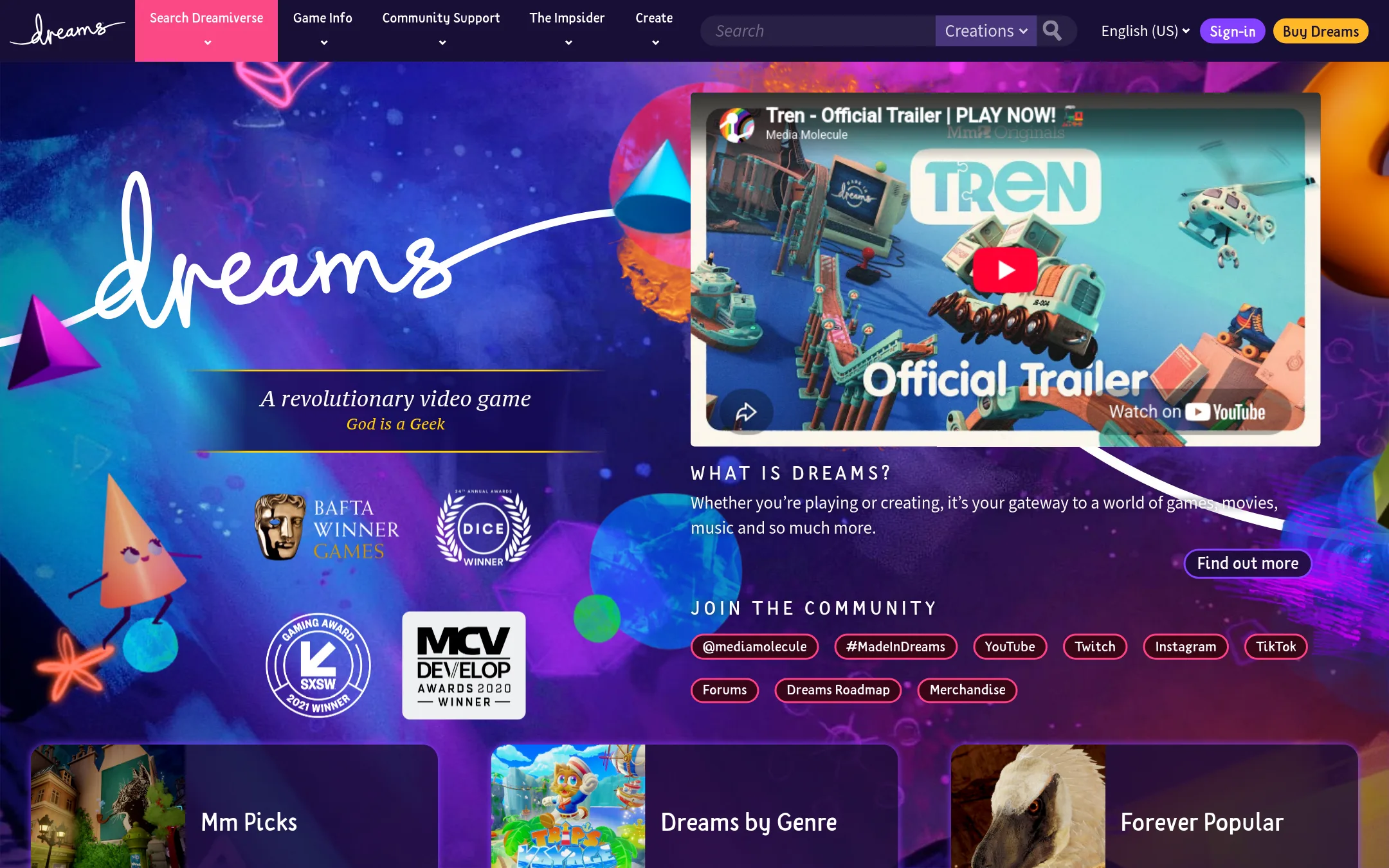 Dreams homepage