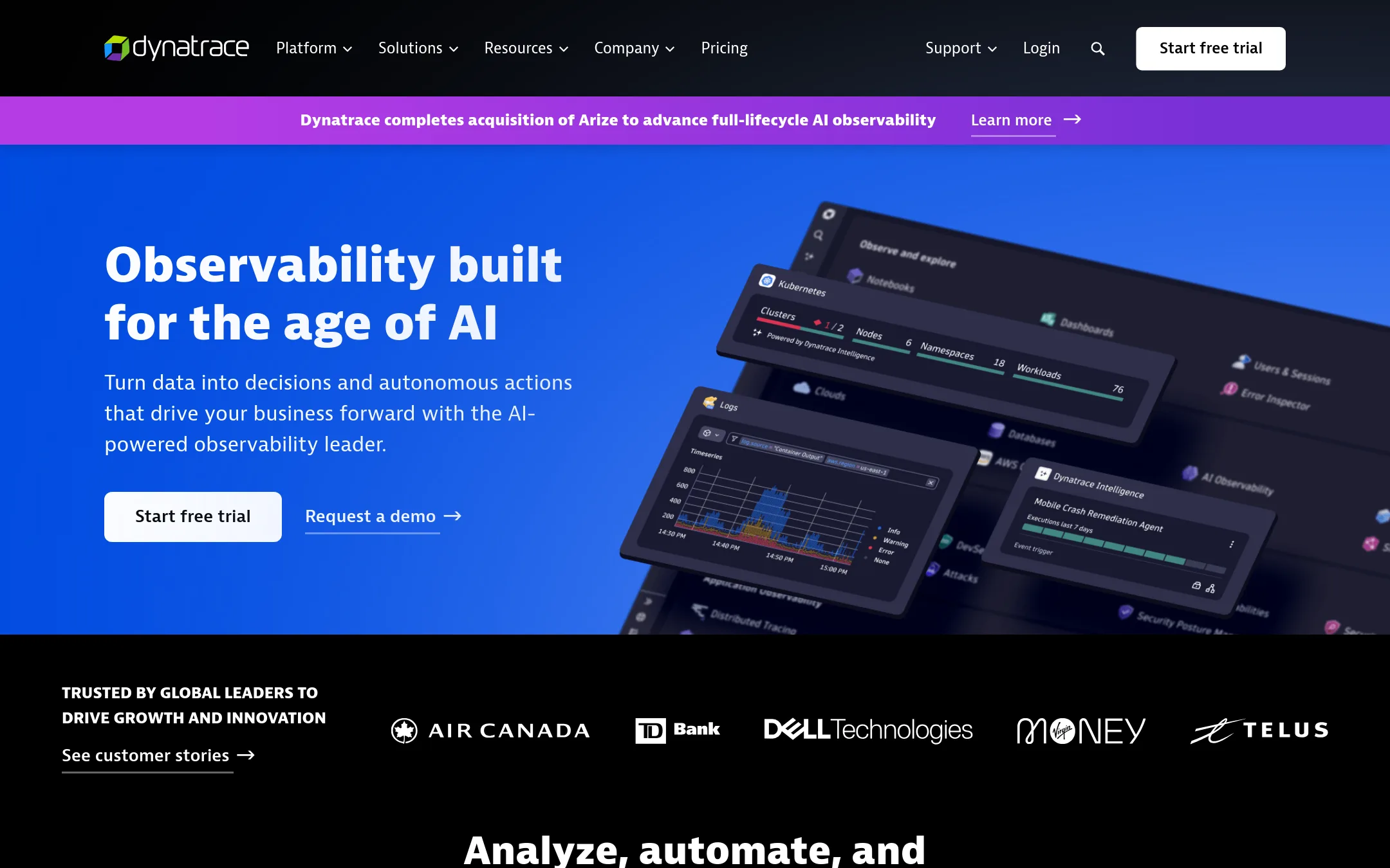 Dynatrace homepage