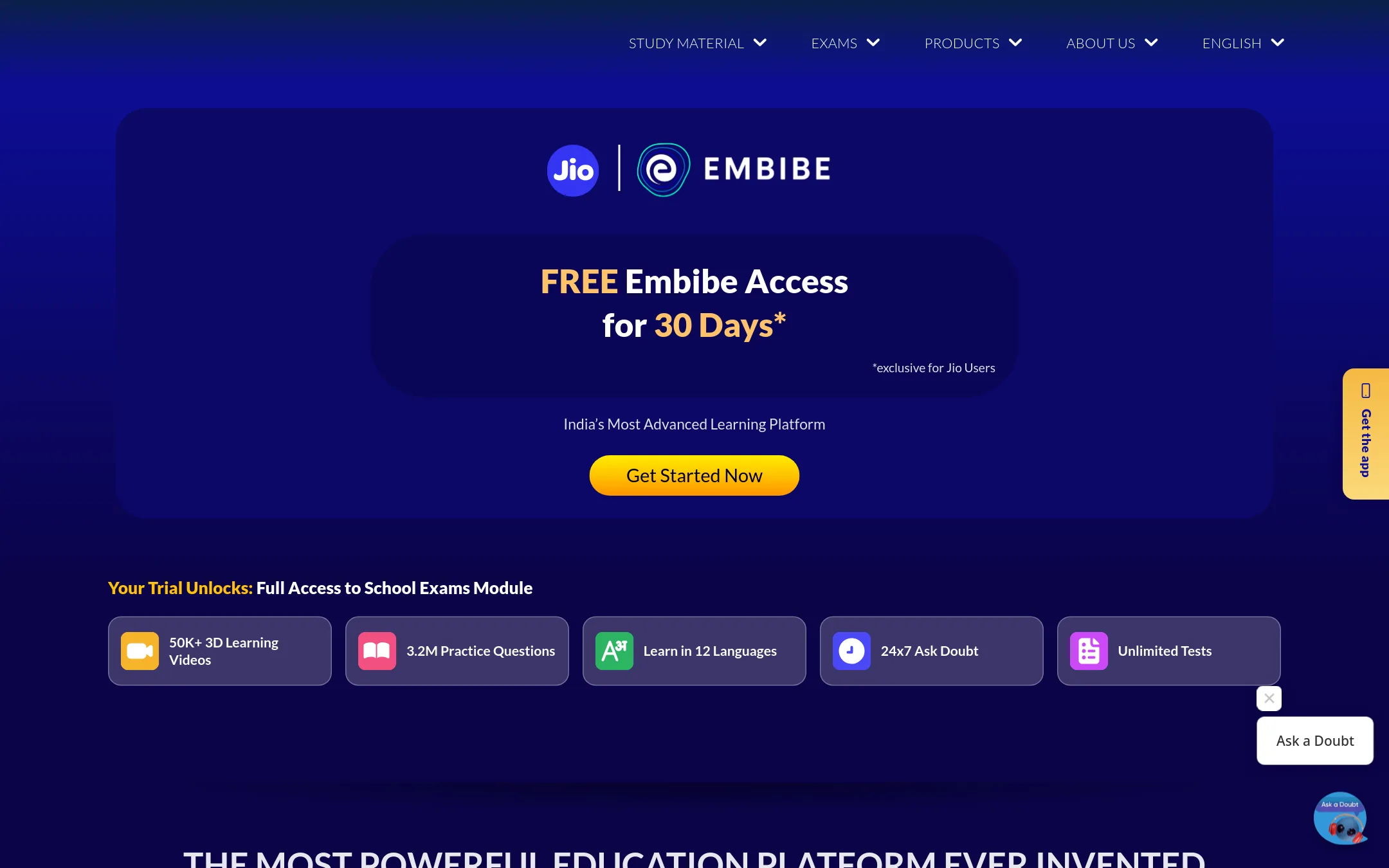 Embibe homepage