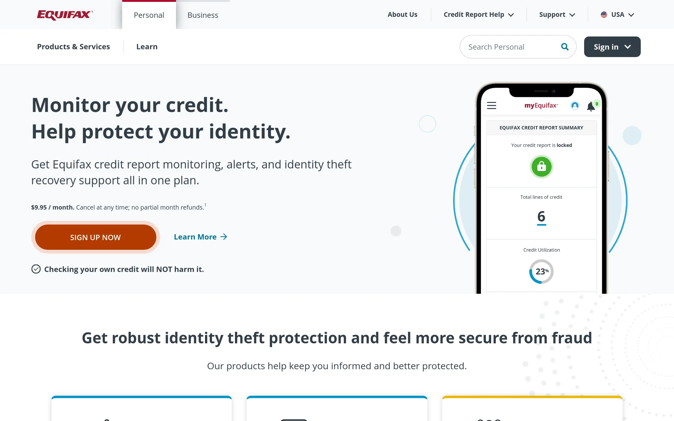 Equifax homepage