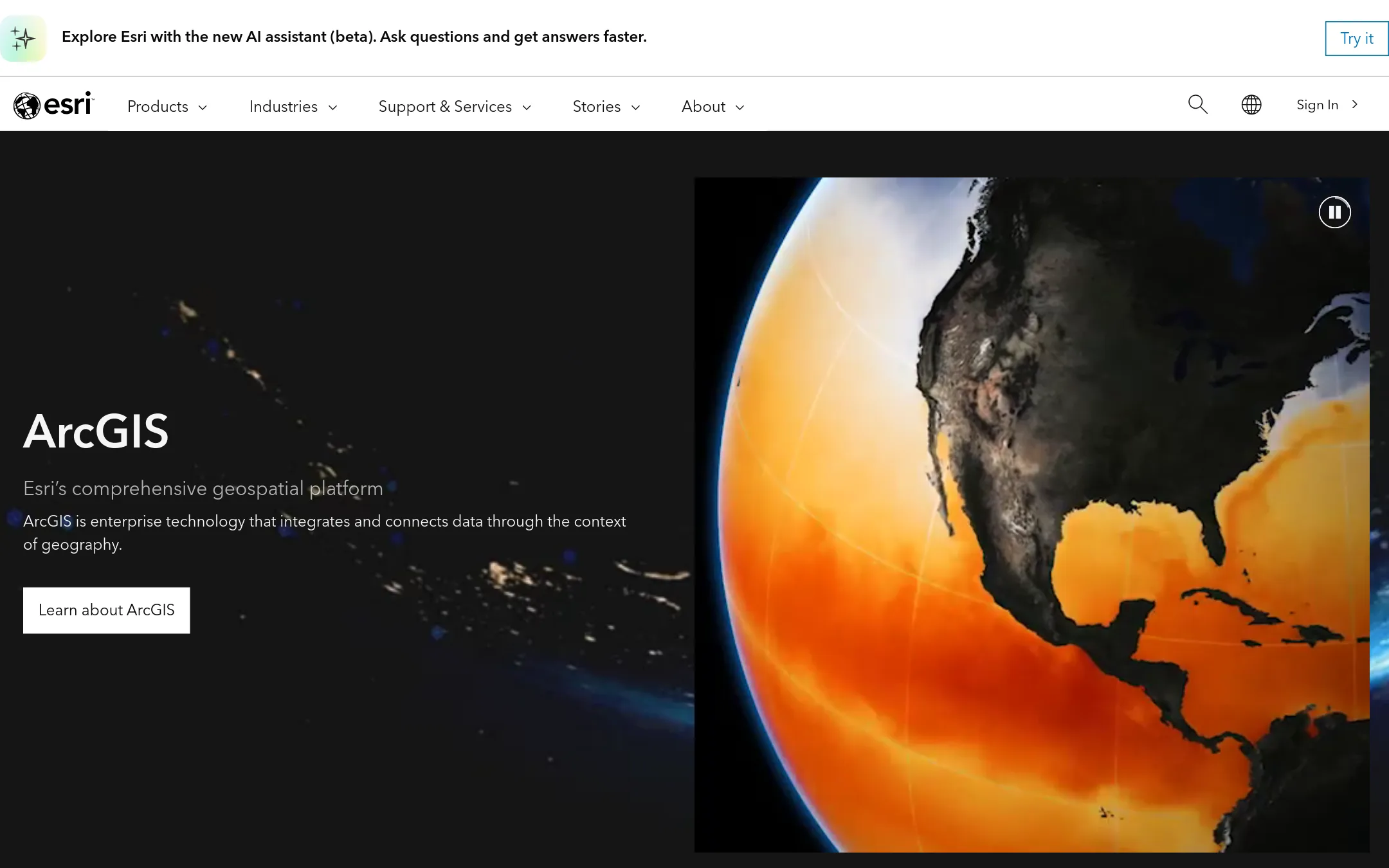 Esri ArcGIS homepage