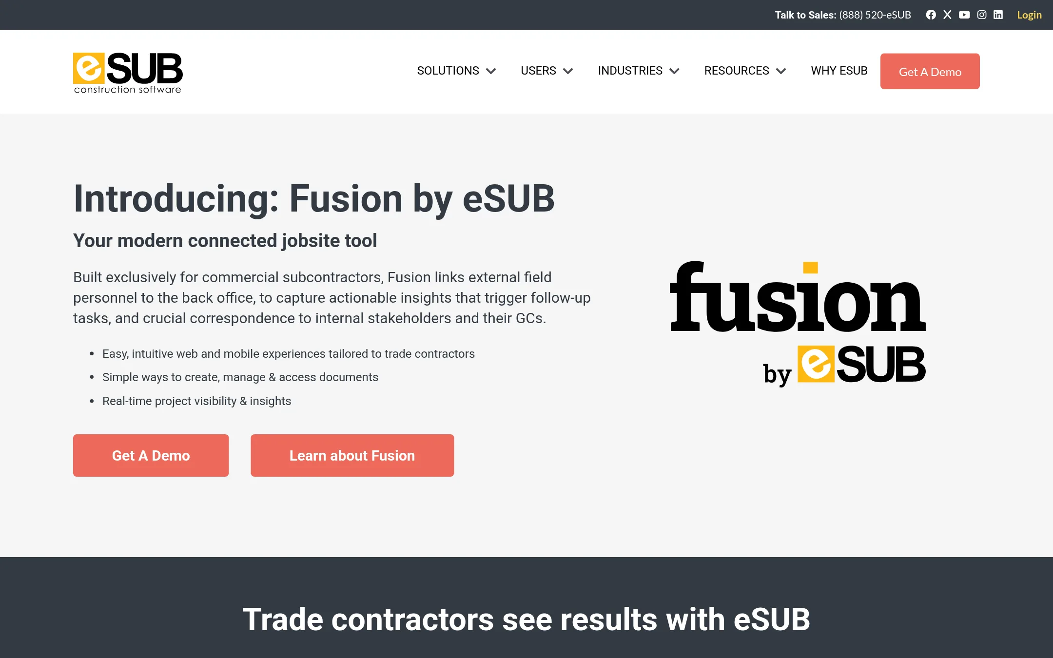 eSUB Construction Software homepage