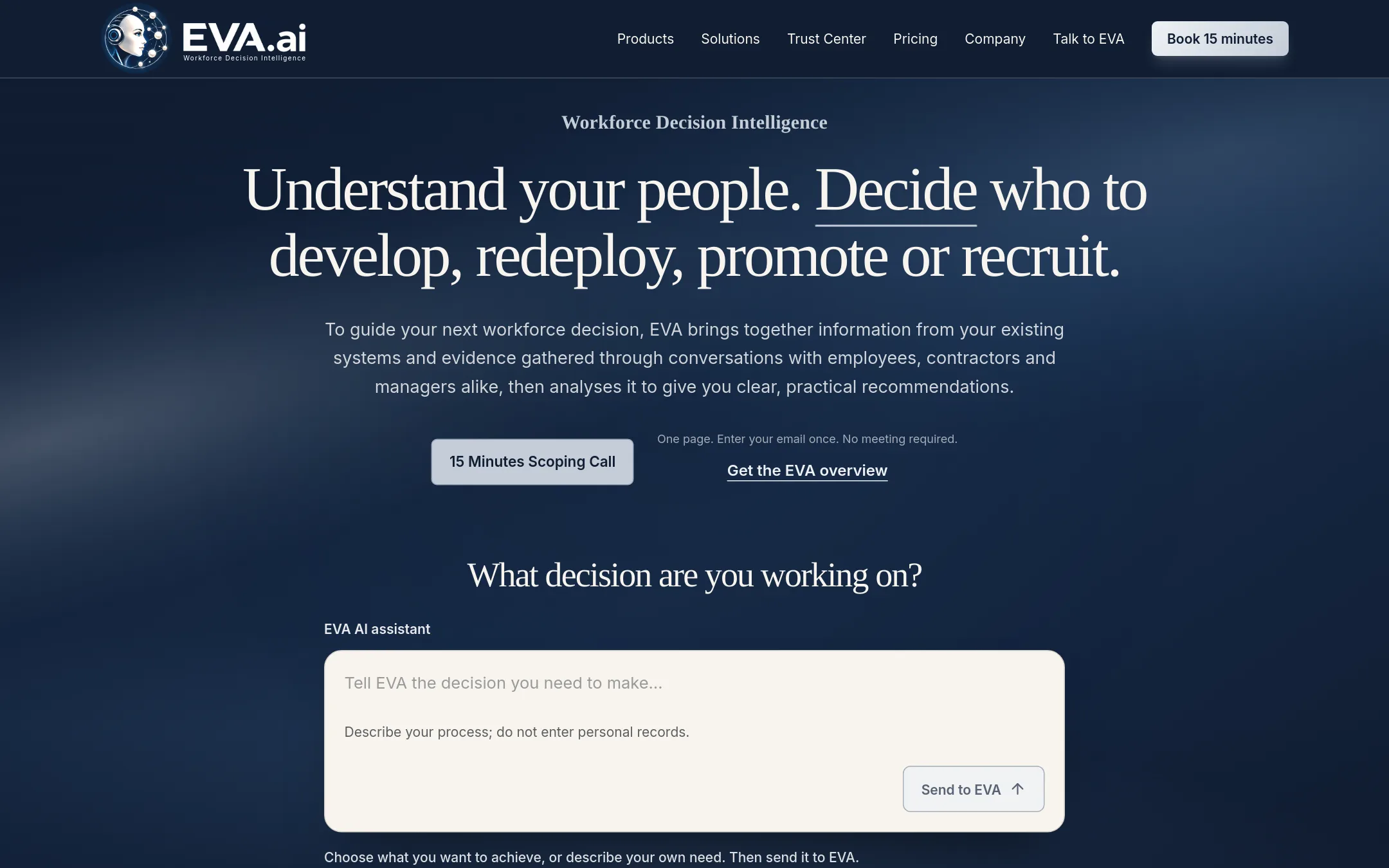 Eva AI homepage