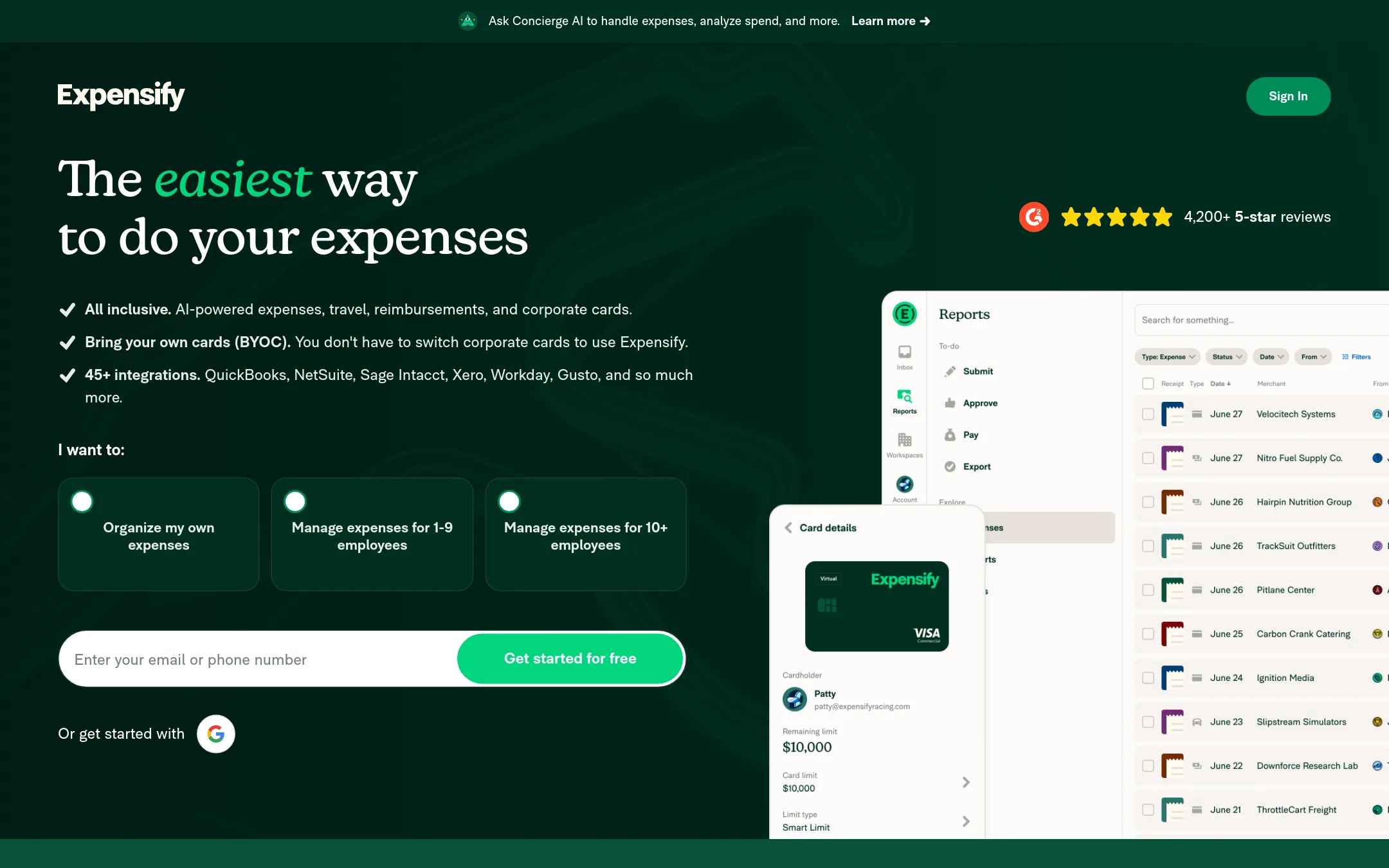 Expensify homepage