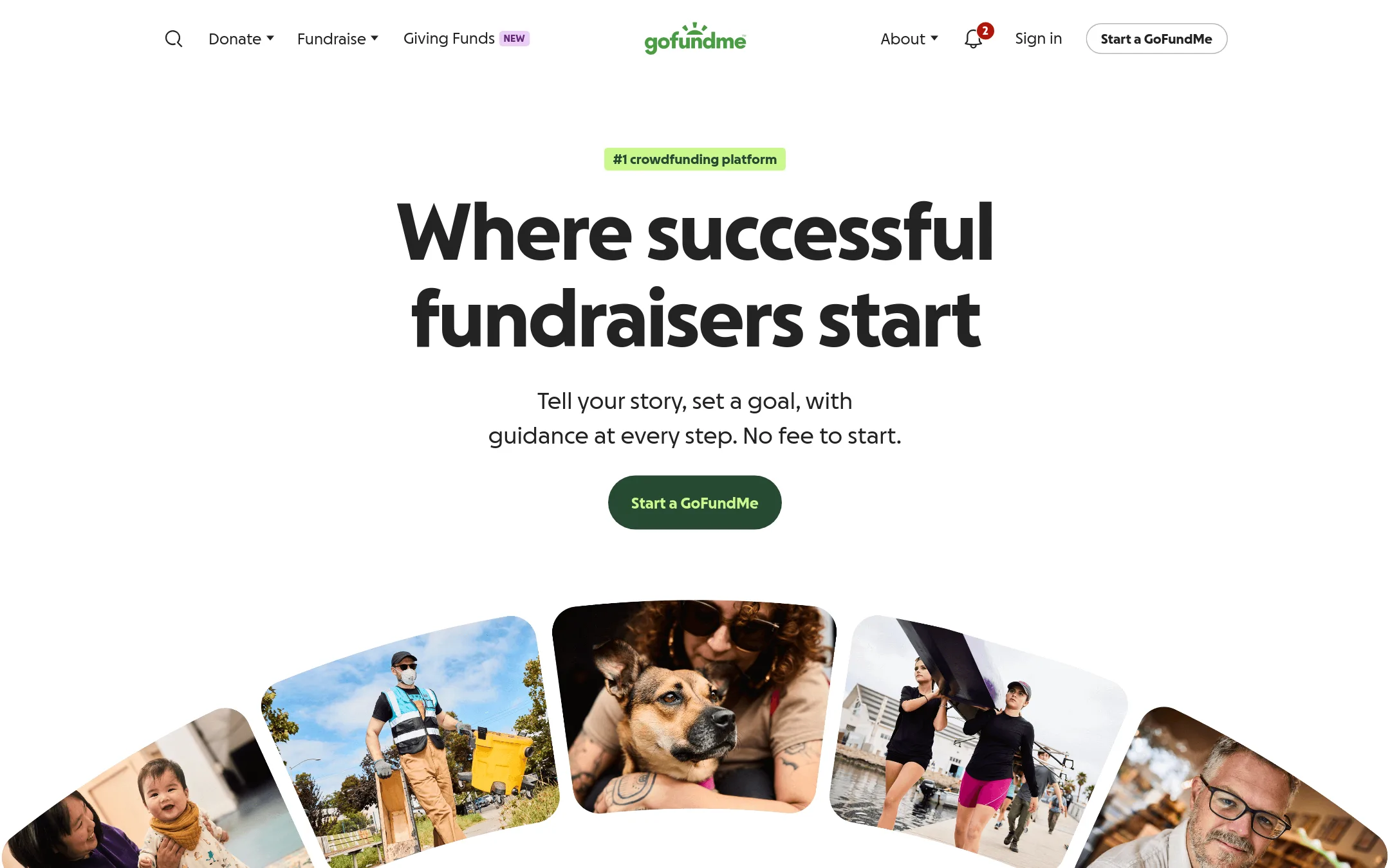 GoFundMe homepage
