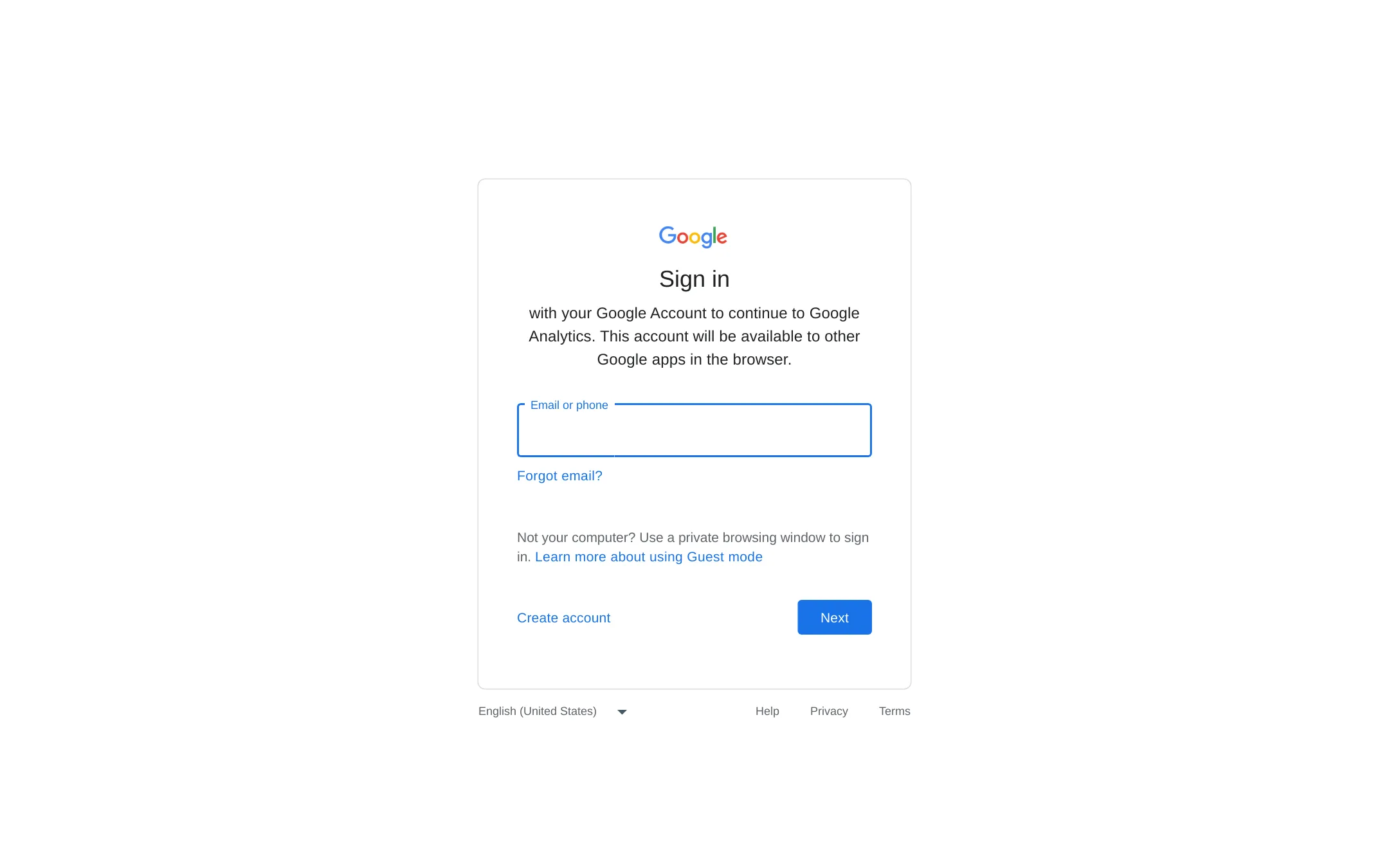 Google Analytics homepage