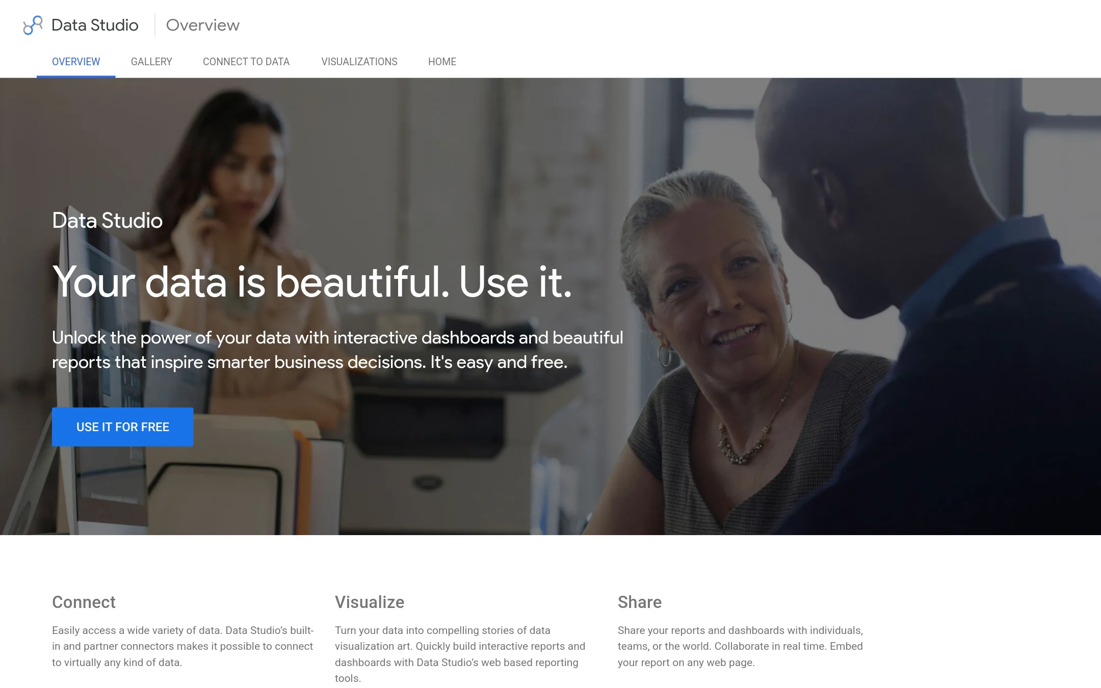 Google Looker Studio homepage