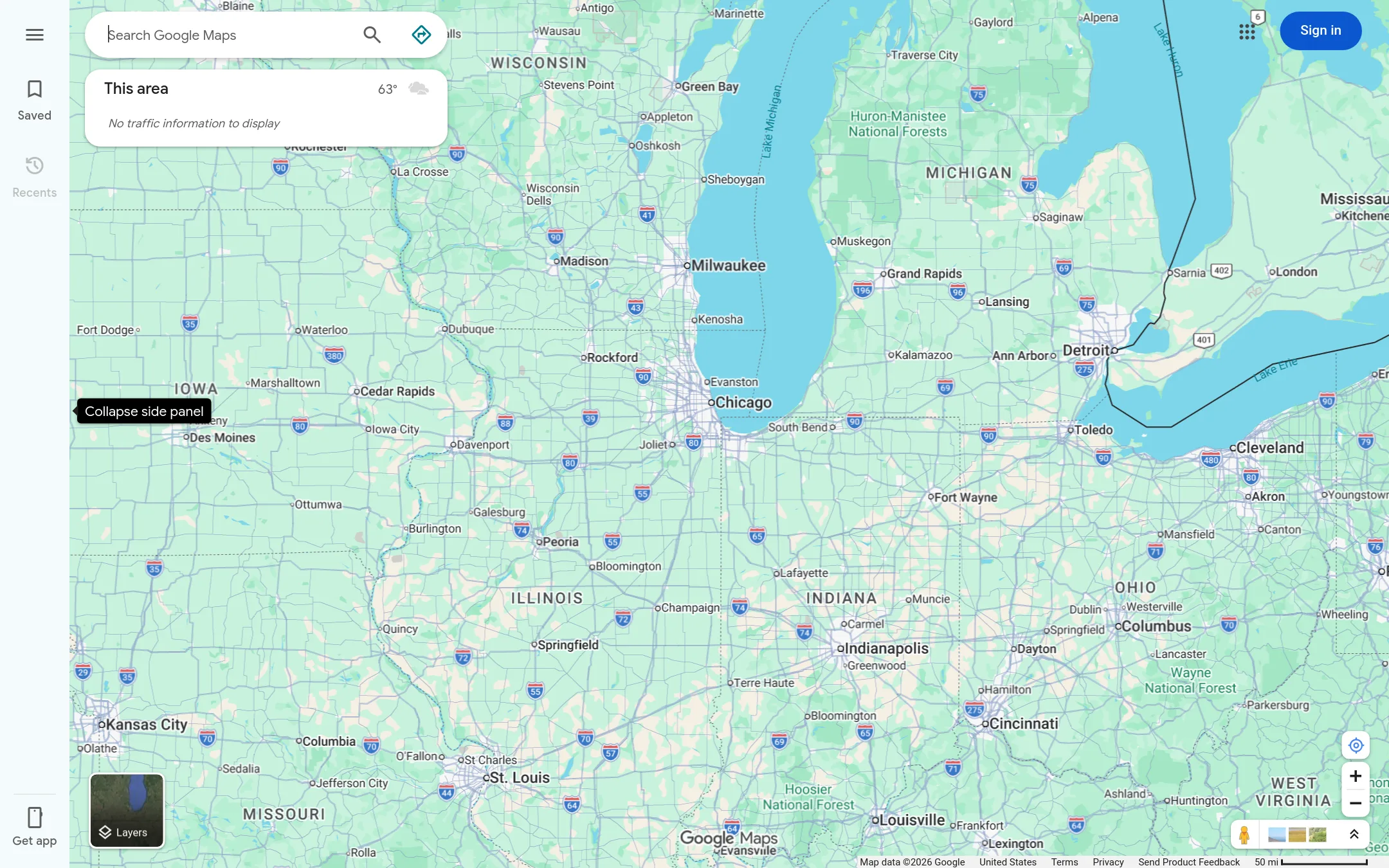 Google Maps homepage