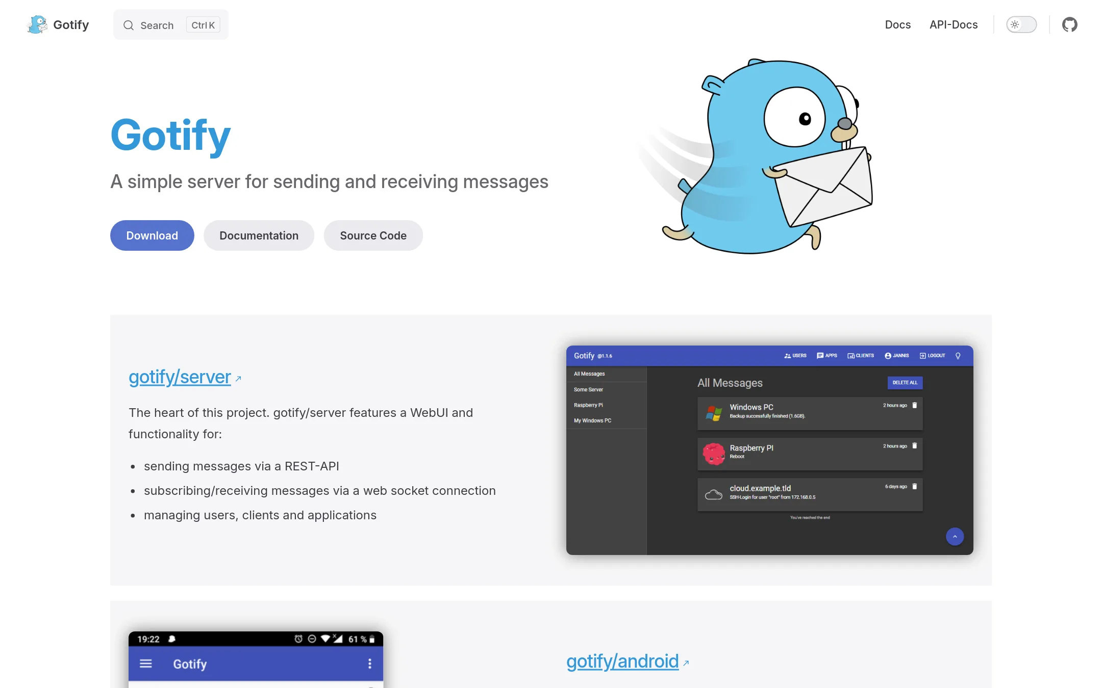 Gotify homepage