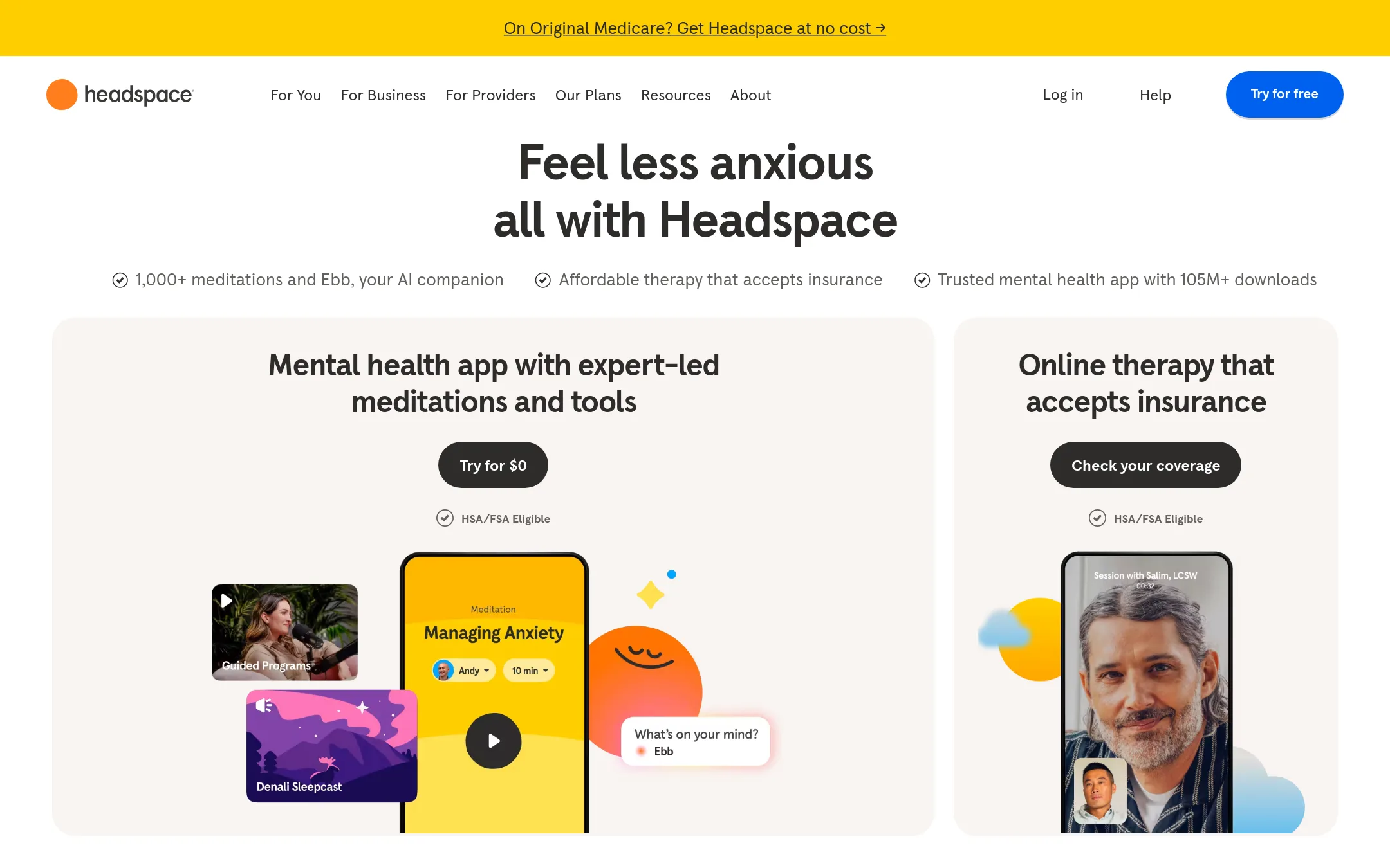 Headspace homepage