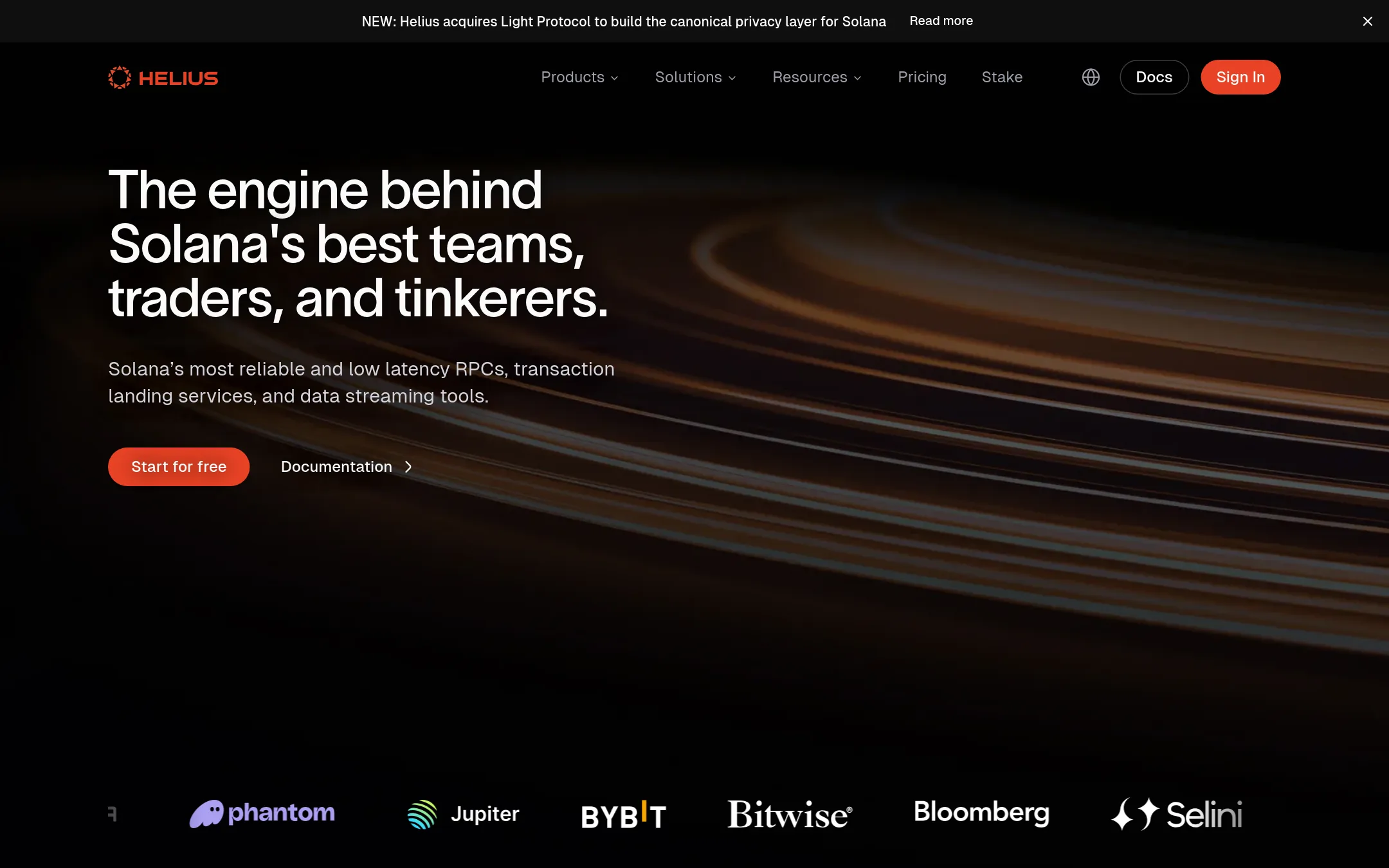Helius homepage