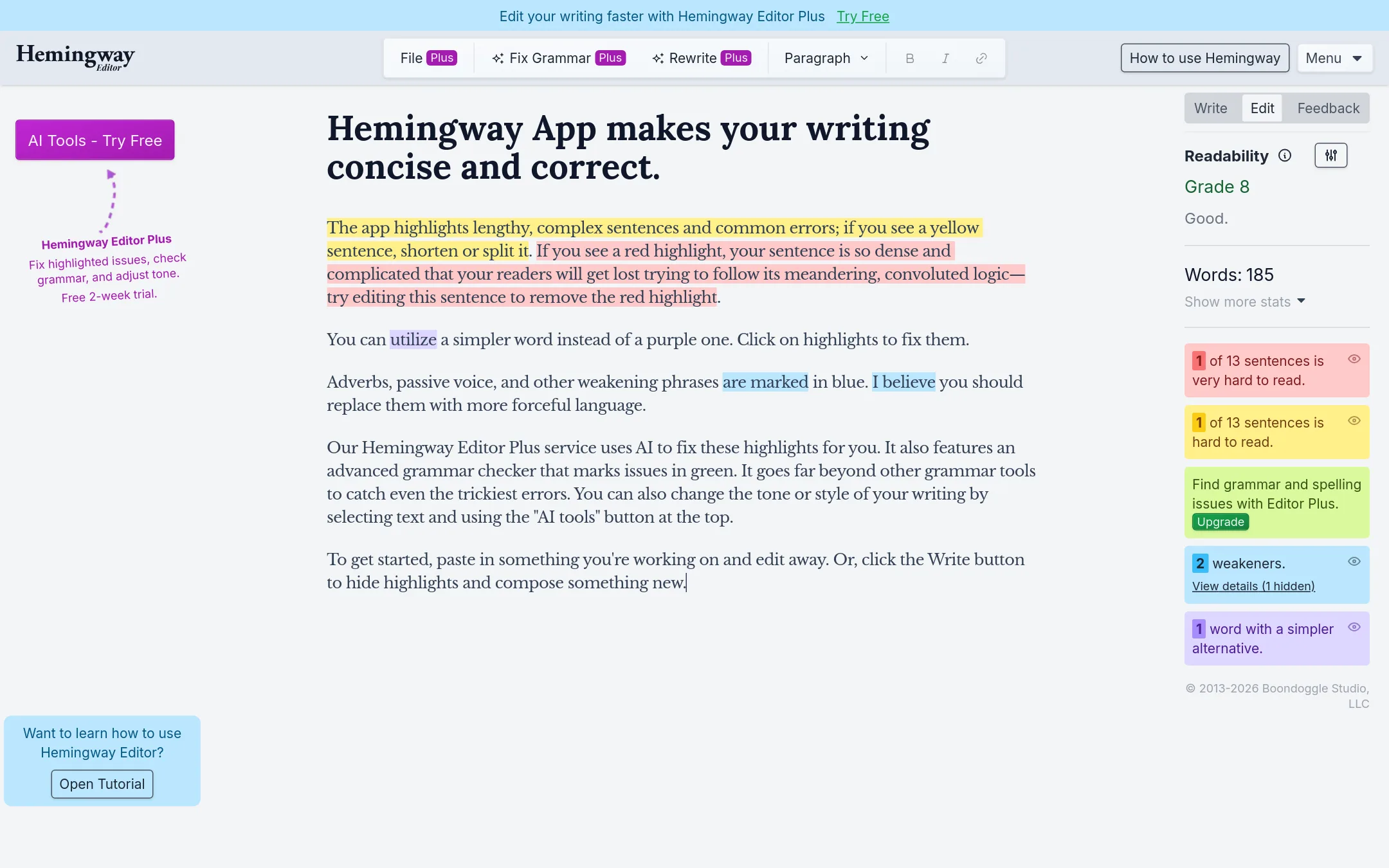 Hemingway Editor homepage