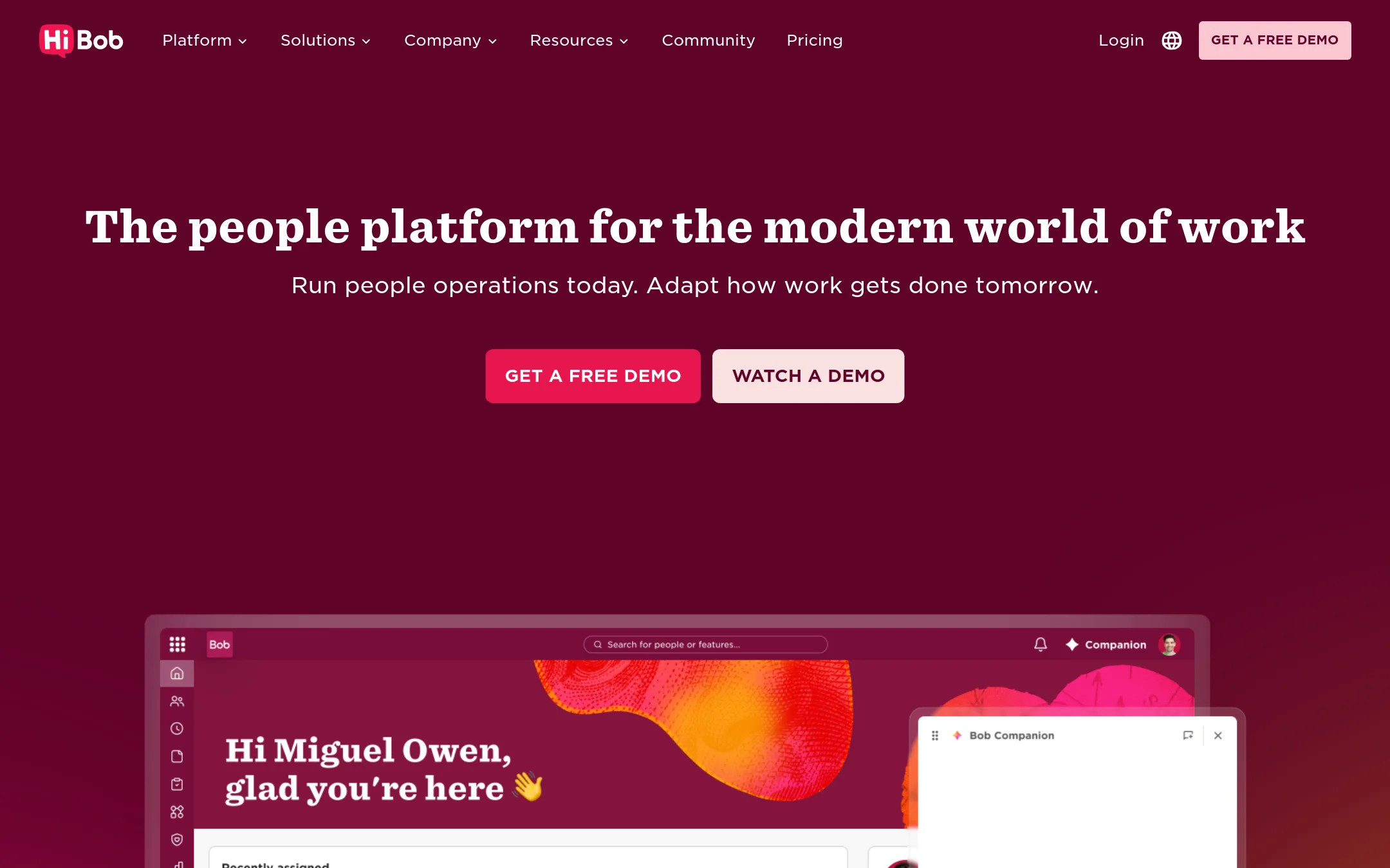 HiBob homepage