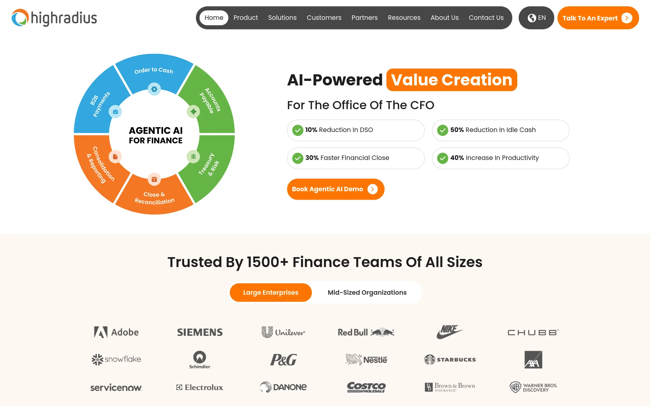 HighRadius homepage