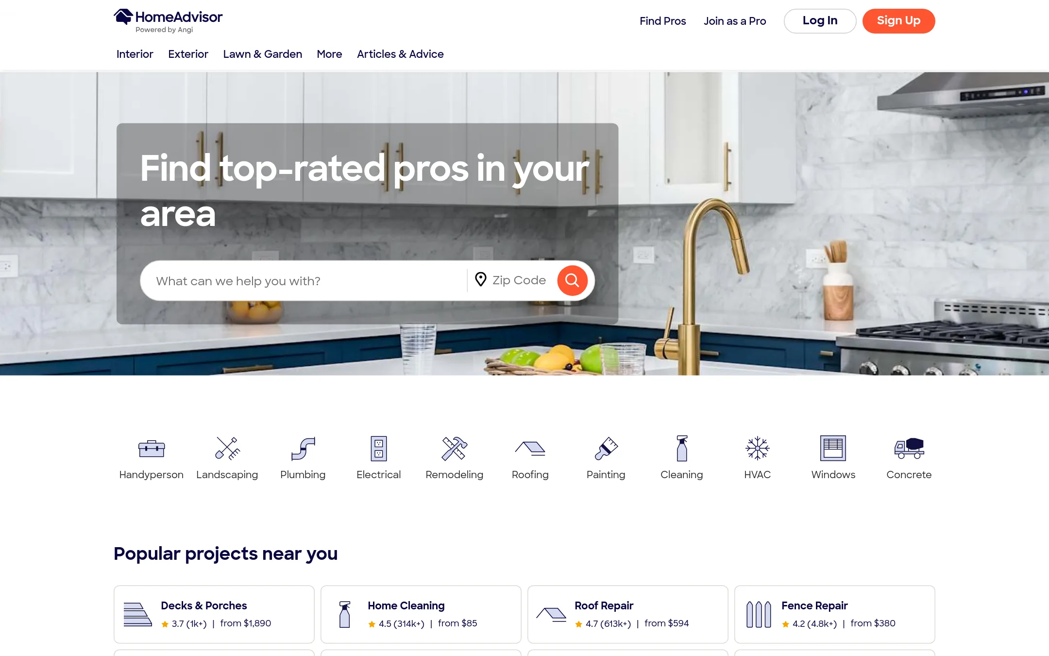 HomeAdvisor homepage