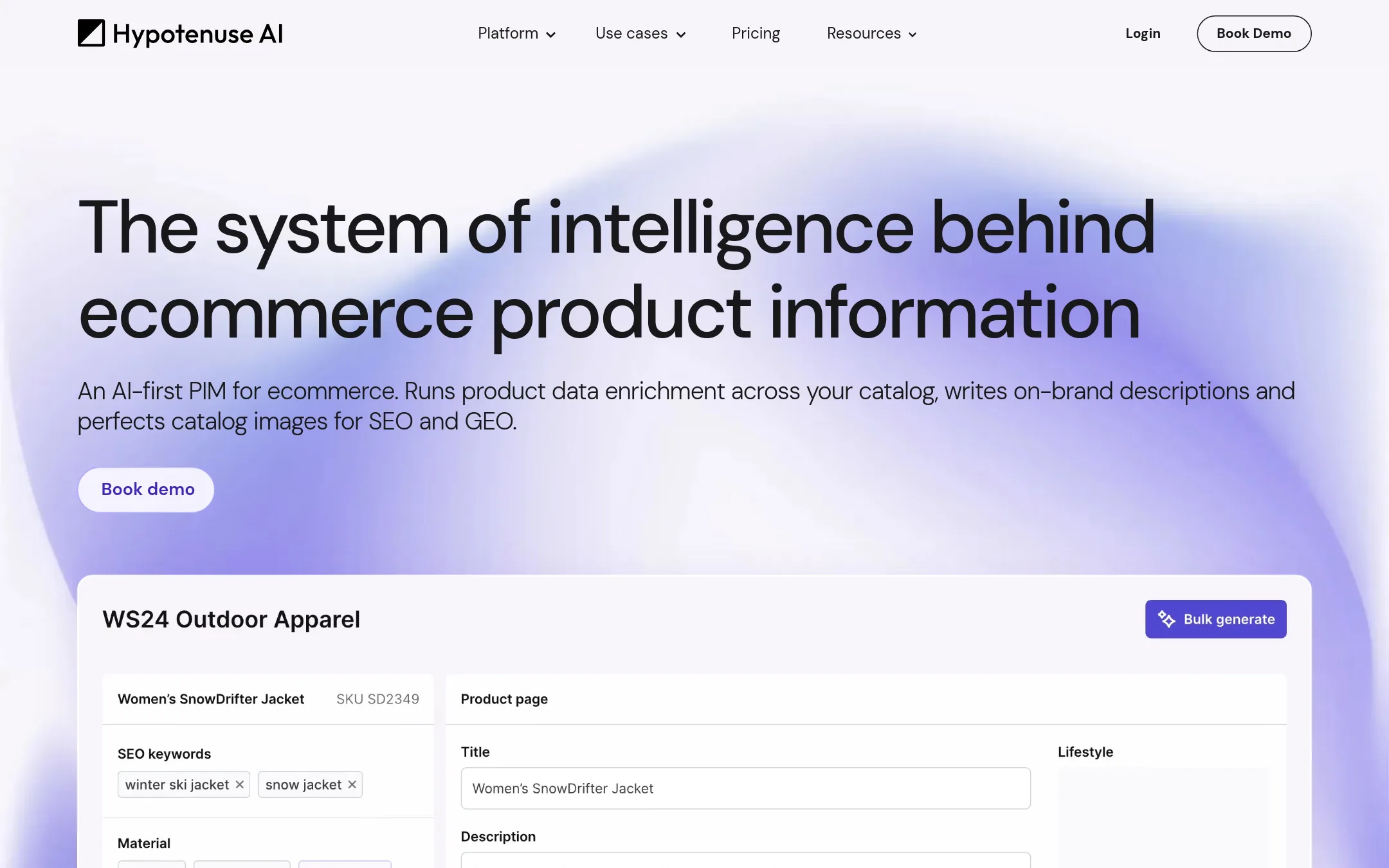 Hypotenuse AI homepage
