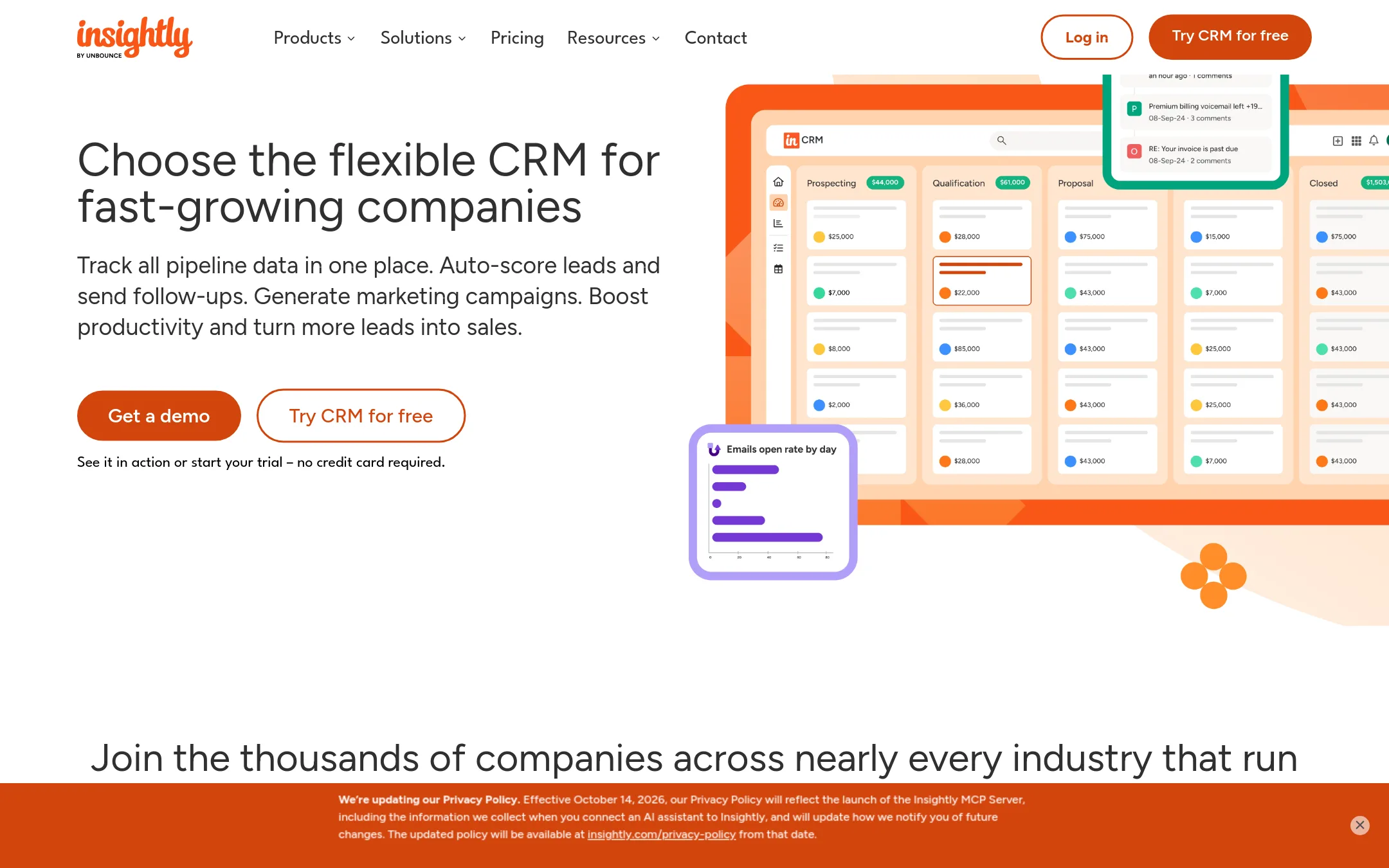 Insightly homepage