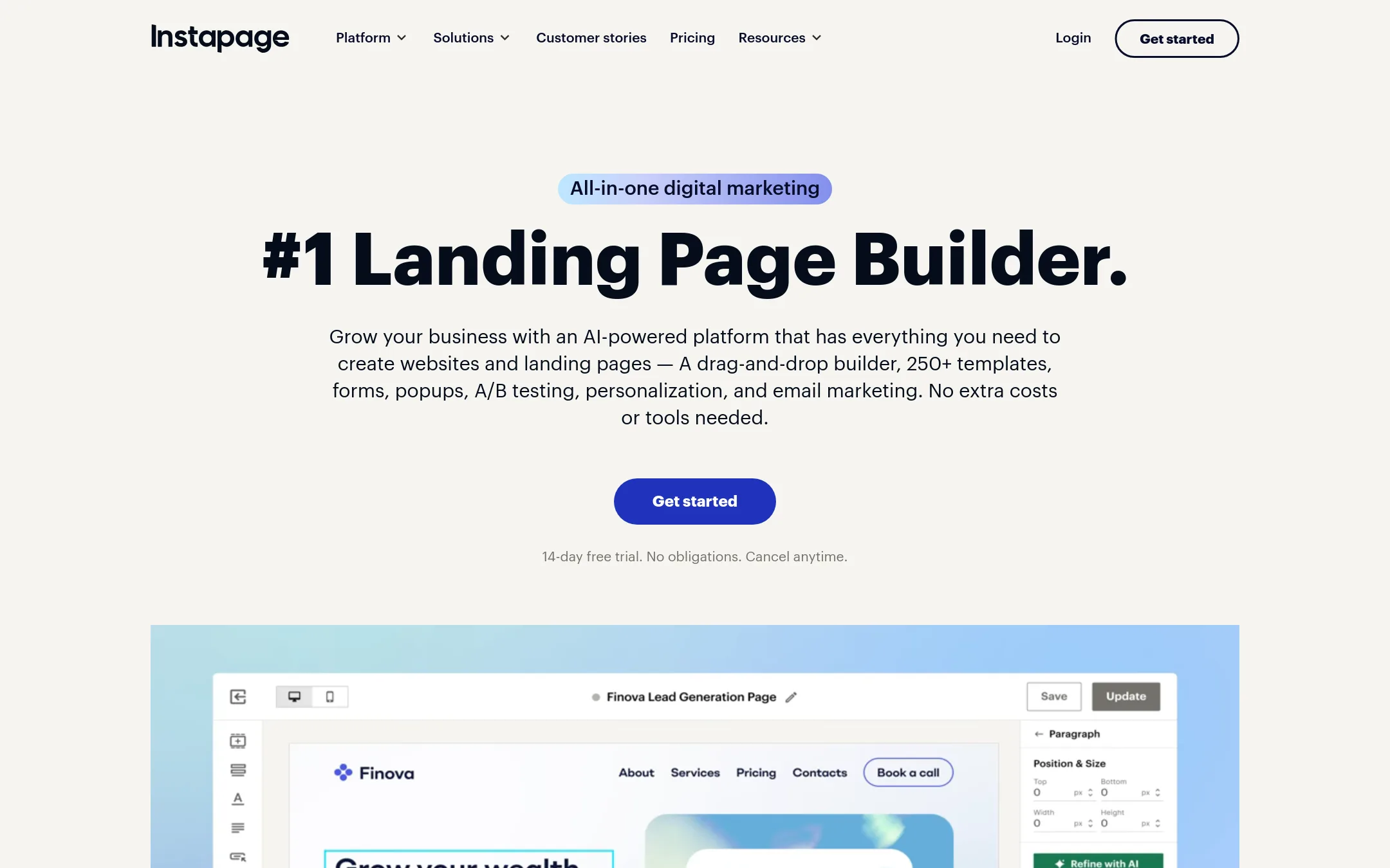 Instapage homepage
