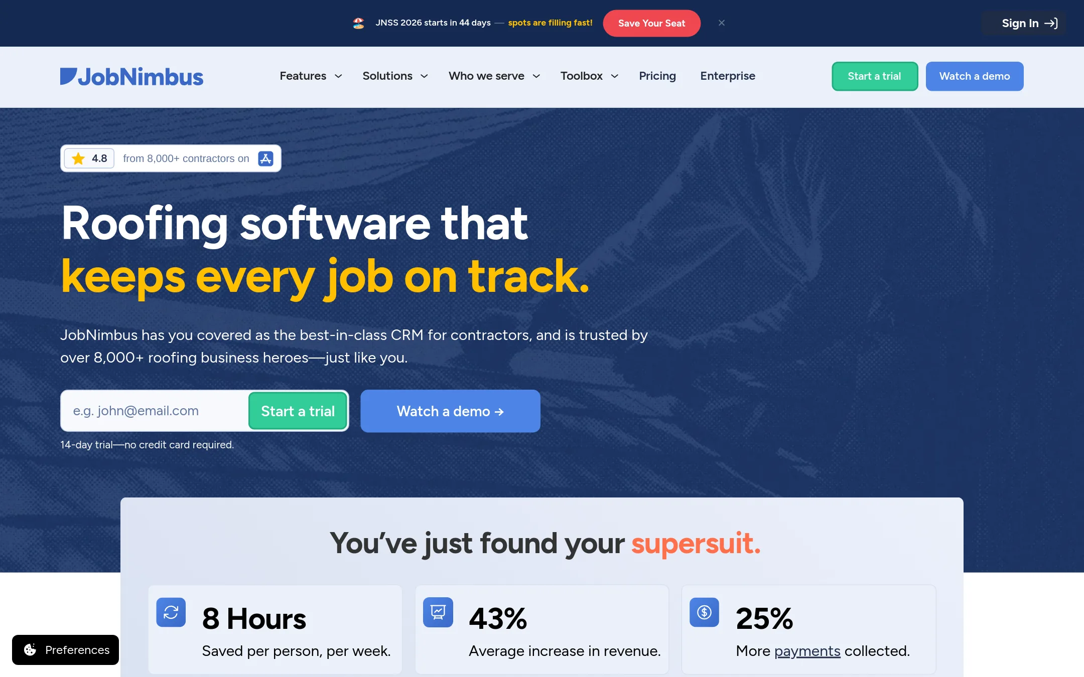 JobNimbus homepage