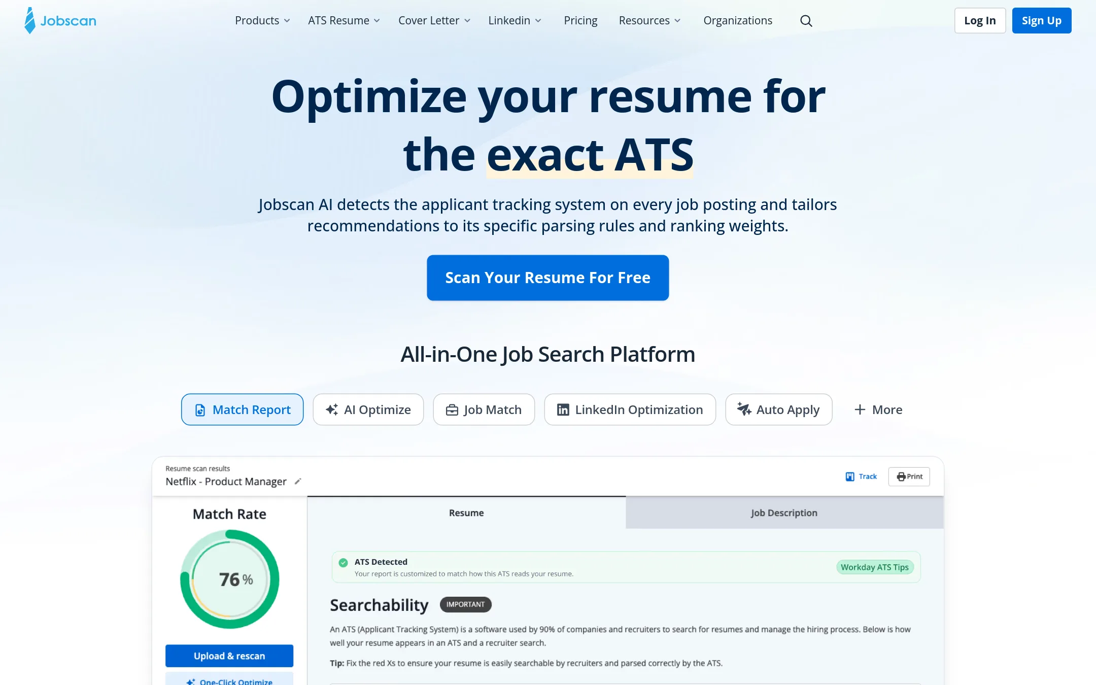 Jobscan homepage