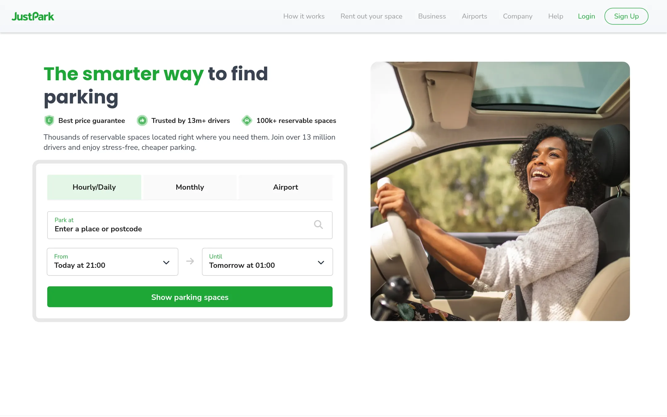 JustPark homepage