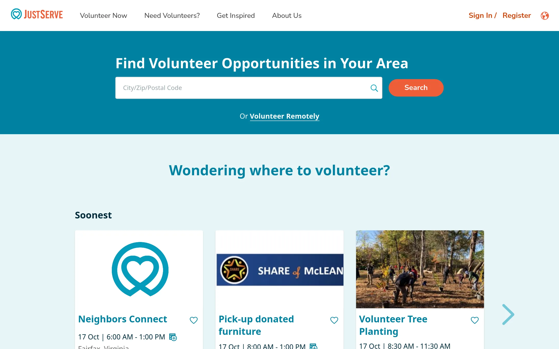 JustServe.org homepage