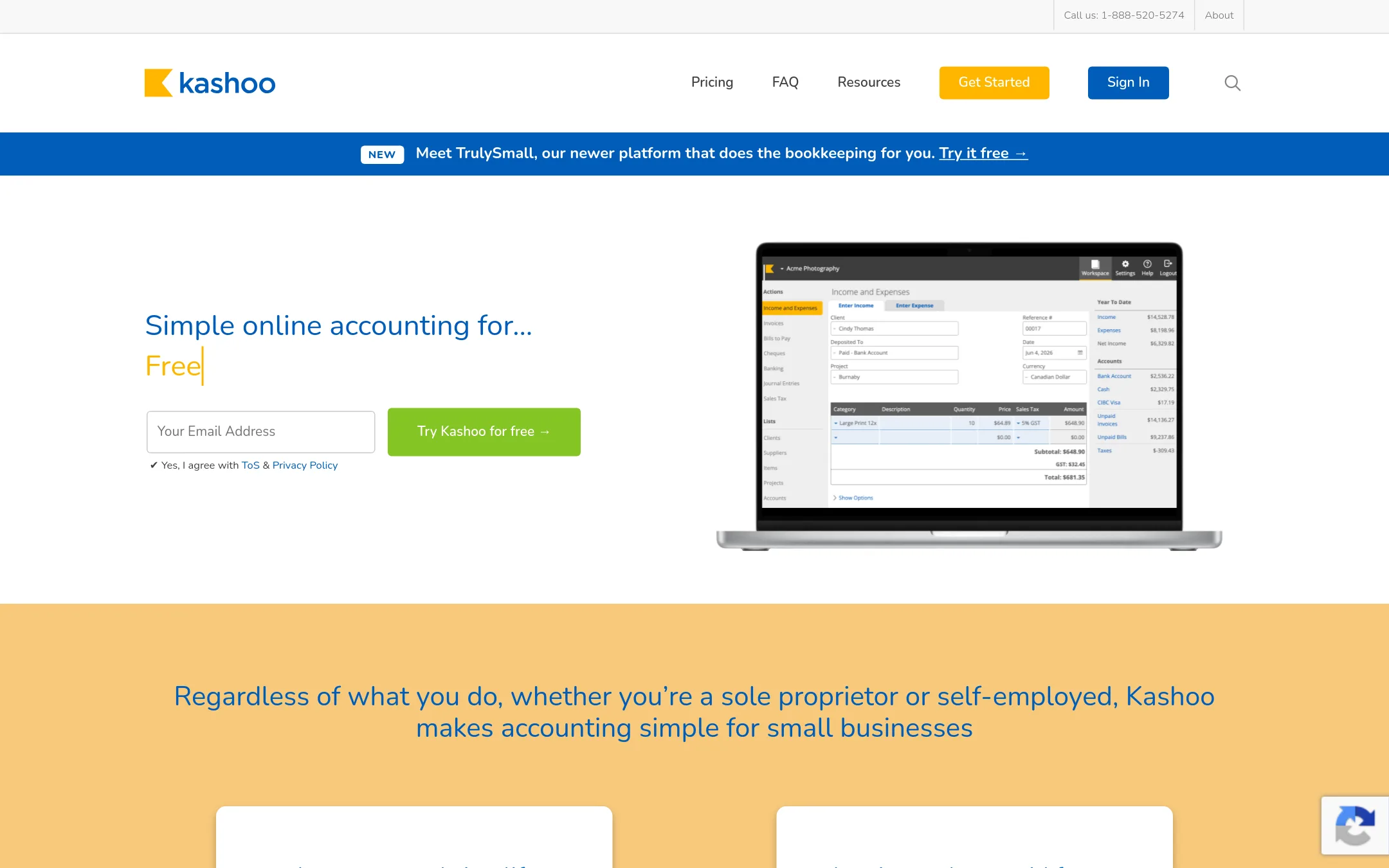 Kashoo homepage