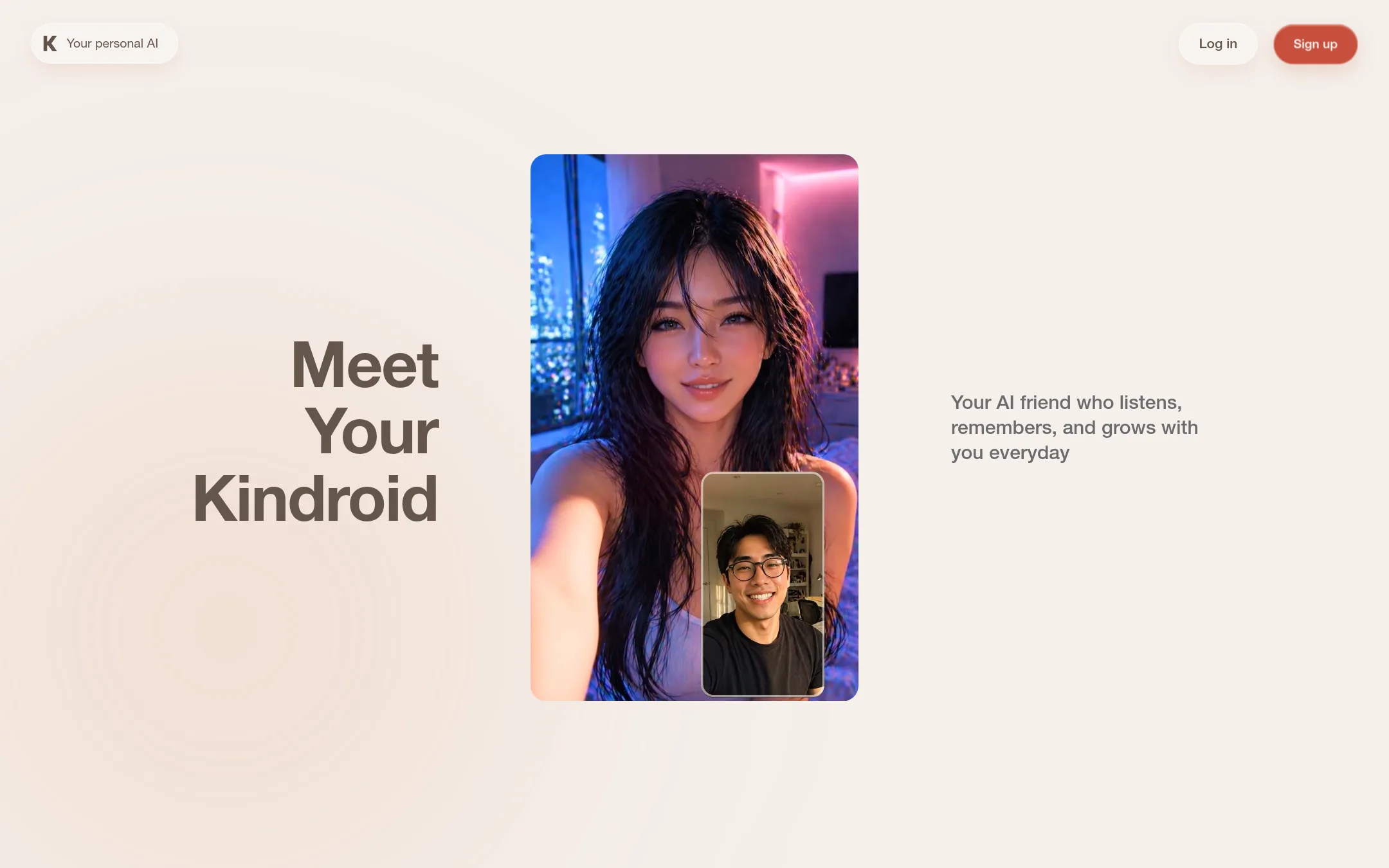 Kindroid homepage
